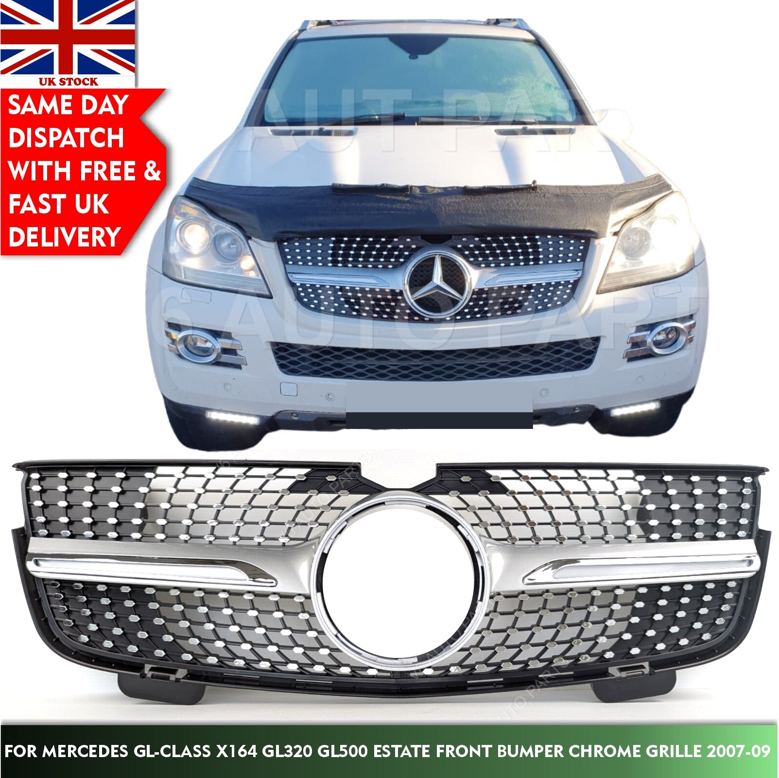 For Mercedes GL-Class X164 GL450 GL320 Front Radiator Grille 2007-2009 Diamond