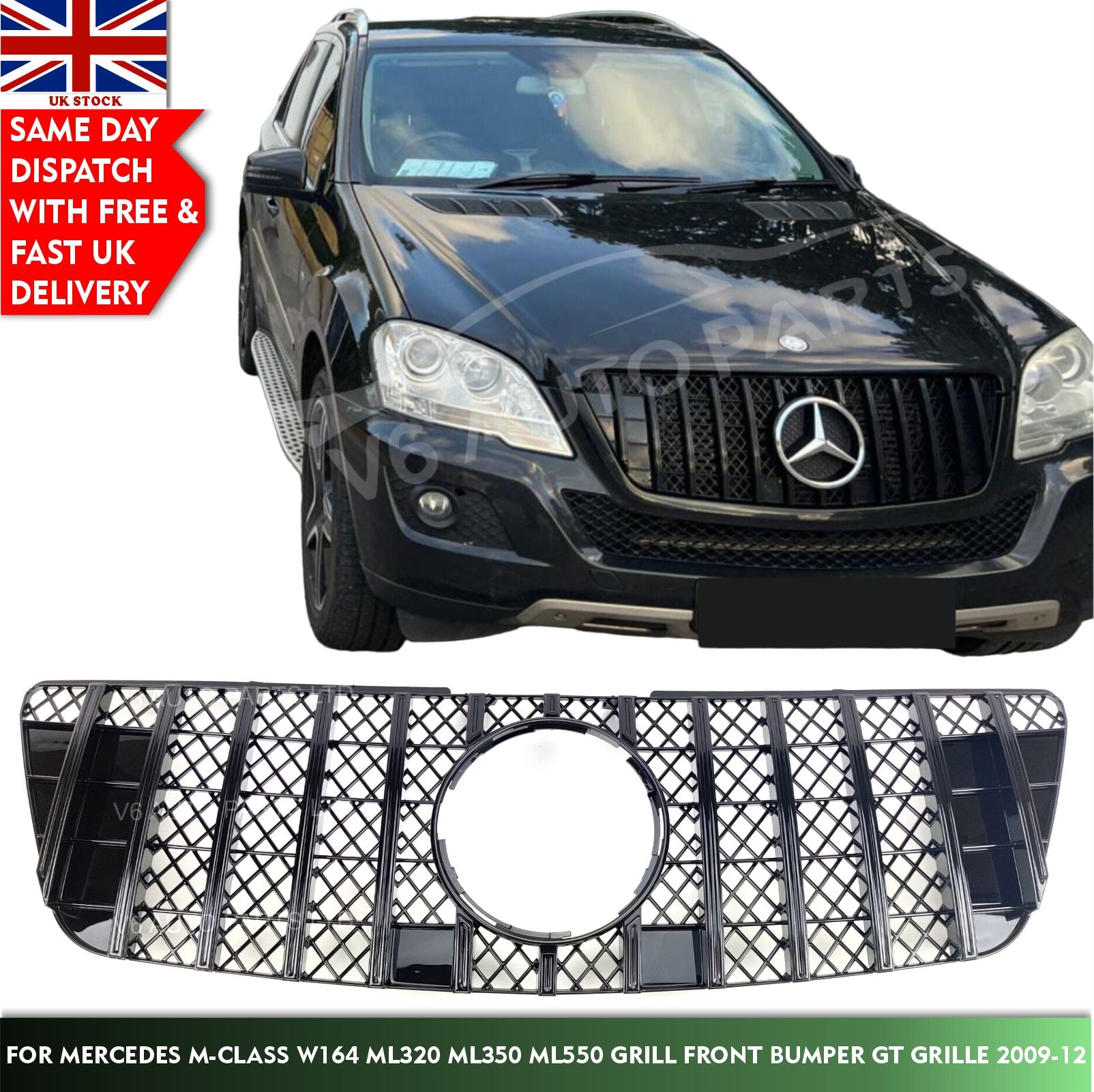 For Mercedes M-Class W164 ML320 ML350 ML550 Grill Front Bumper GT Grille 2009-12 Preface lift