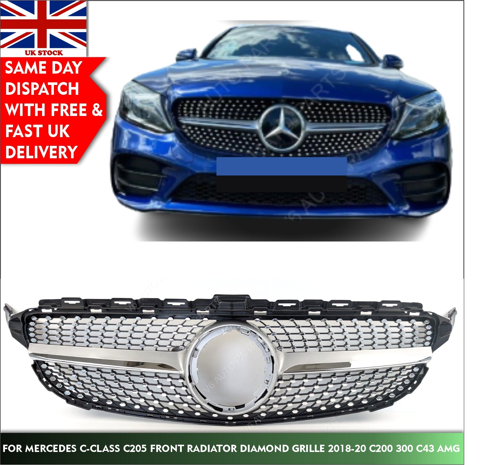 For Mercedes C-Class C205 Grill Front Radiator Grille 2018-2020 C200 300 C43 AMG