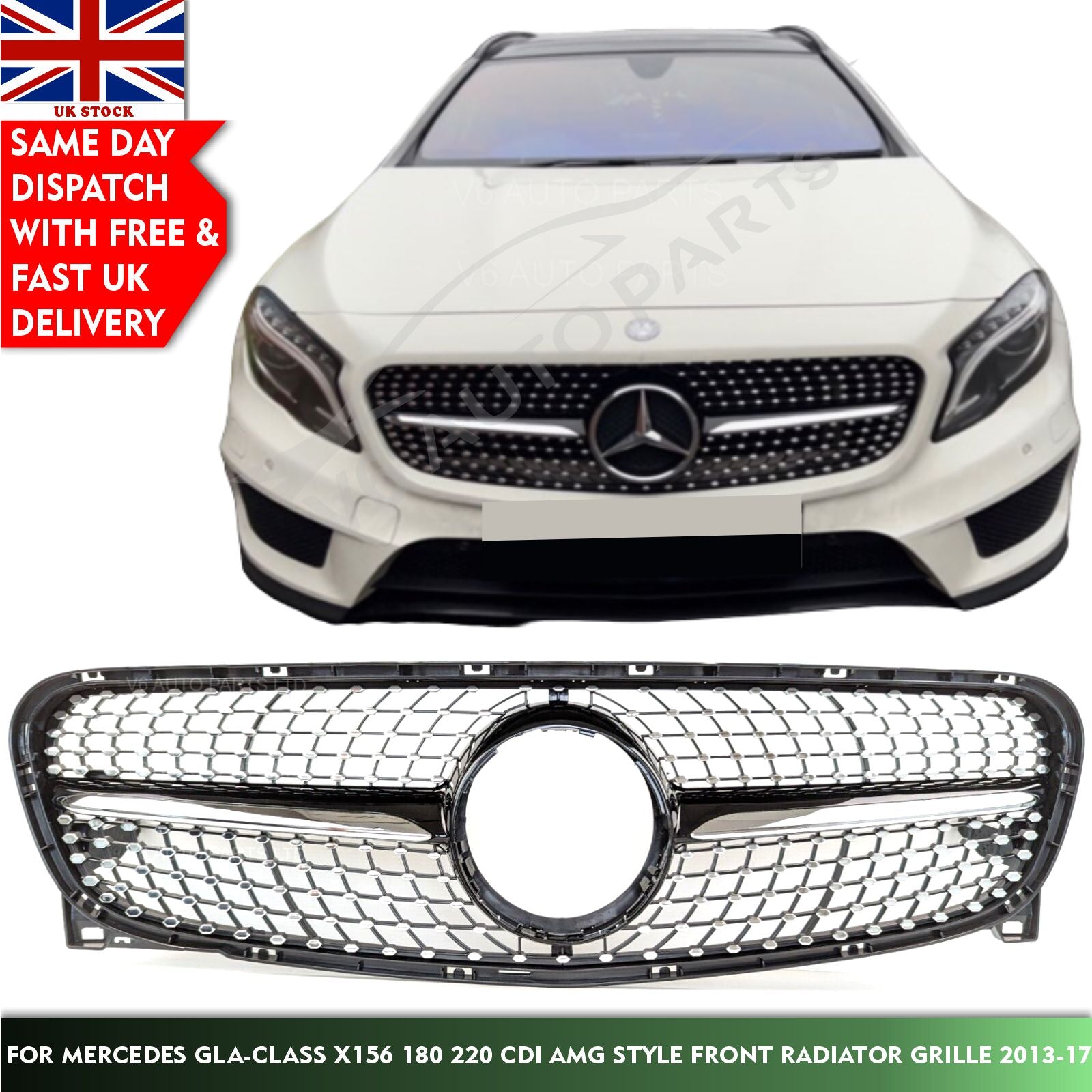 For Mercedes GLA-Class X156 AMG 45 Front Bumper Diamond Grille 2013-17 Pre-Facelift