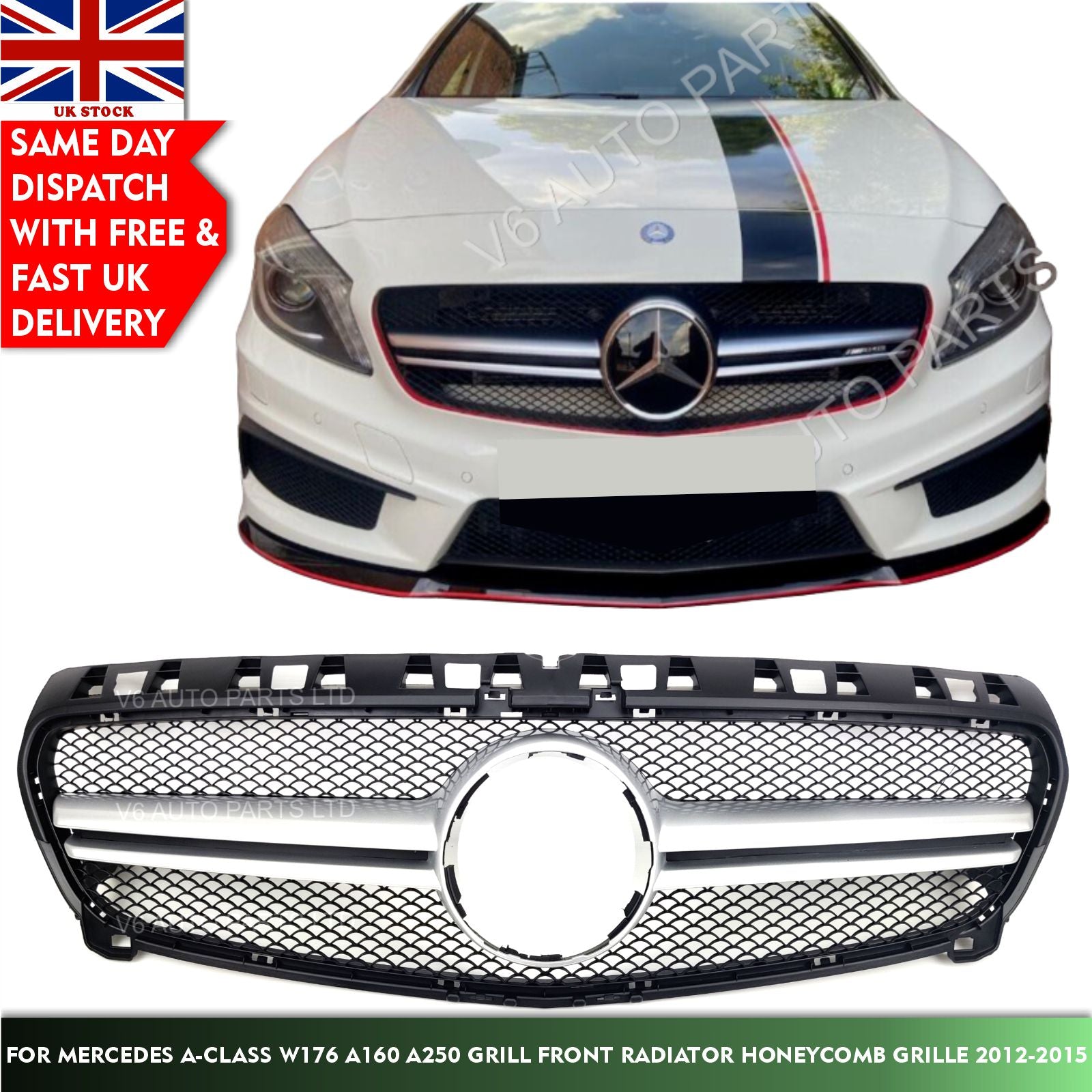 For Mercedes A-Class W176 A160 A250 Grill Front Radiator Honeycomb Grille 2012-2015
