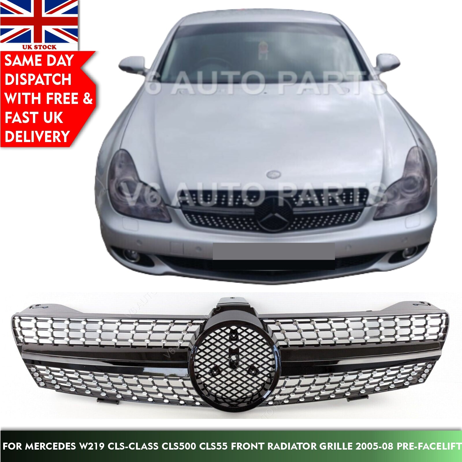 For Mercedes CLS-Class W219 AMG Grill Pre-facelift Front Bumper Grille 2005-2008