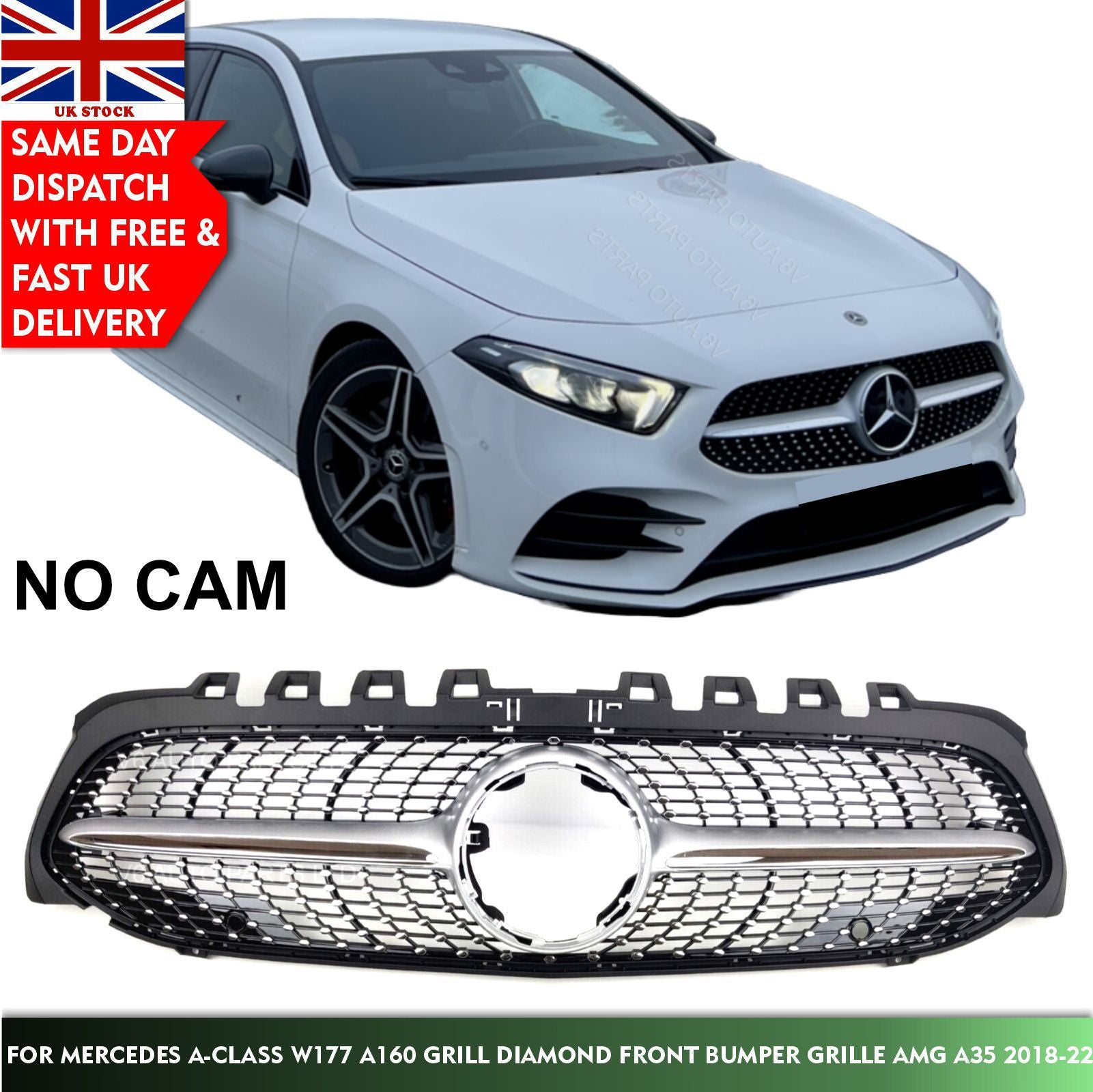 For Mercedes A-Class W177 A160 Grill Diamond Front Bumper Grille AMG A35 2018-22