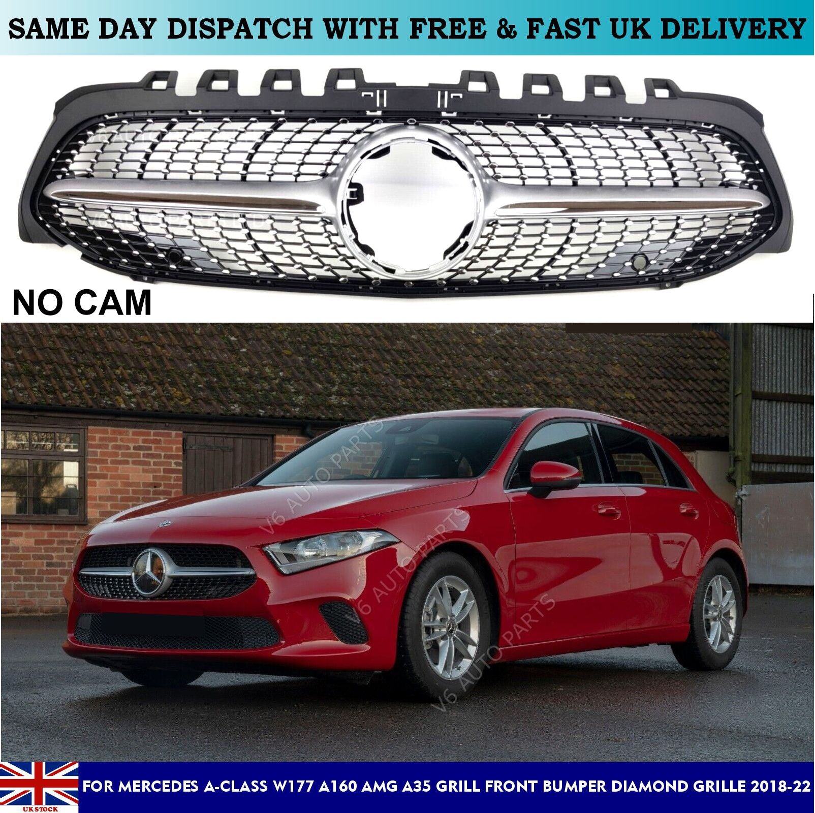 For Mercedes A-Class W177 A160 Grill Diamond Front 2018-22 Bumper Grille AMG A35