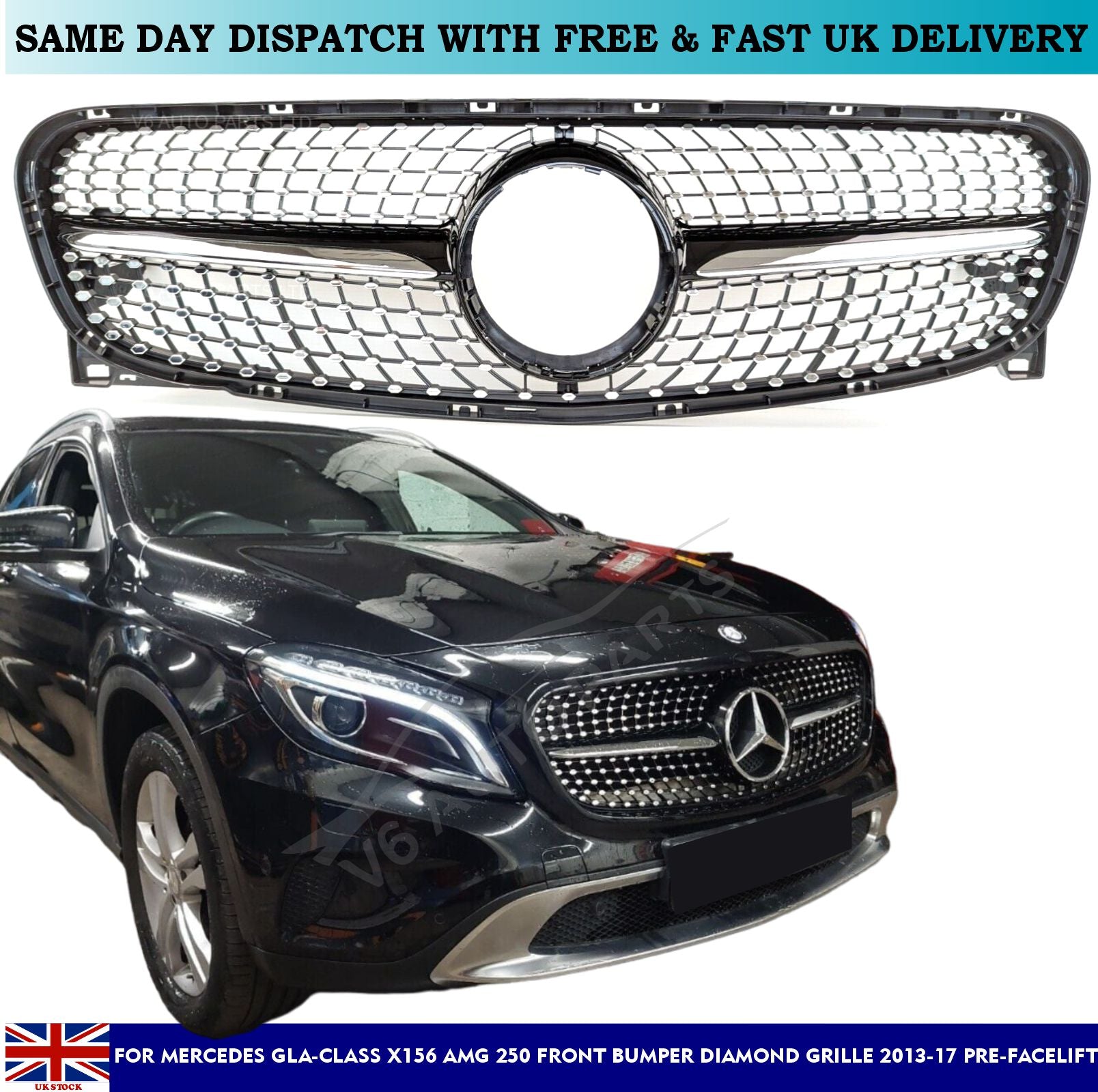 For Mercedes GLA-Class X156 AMG 45 Front Bumper Diamond Grille 2013-17 Pre-Facelift