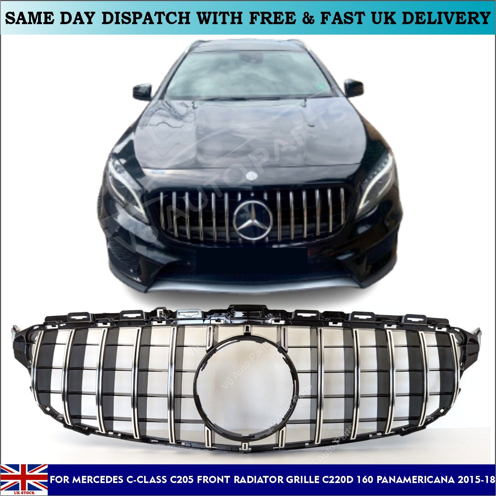 For Mercedes C-Class C205 Grill Front Radiator Grille 300 Panamericana 2015-2018