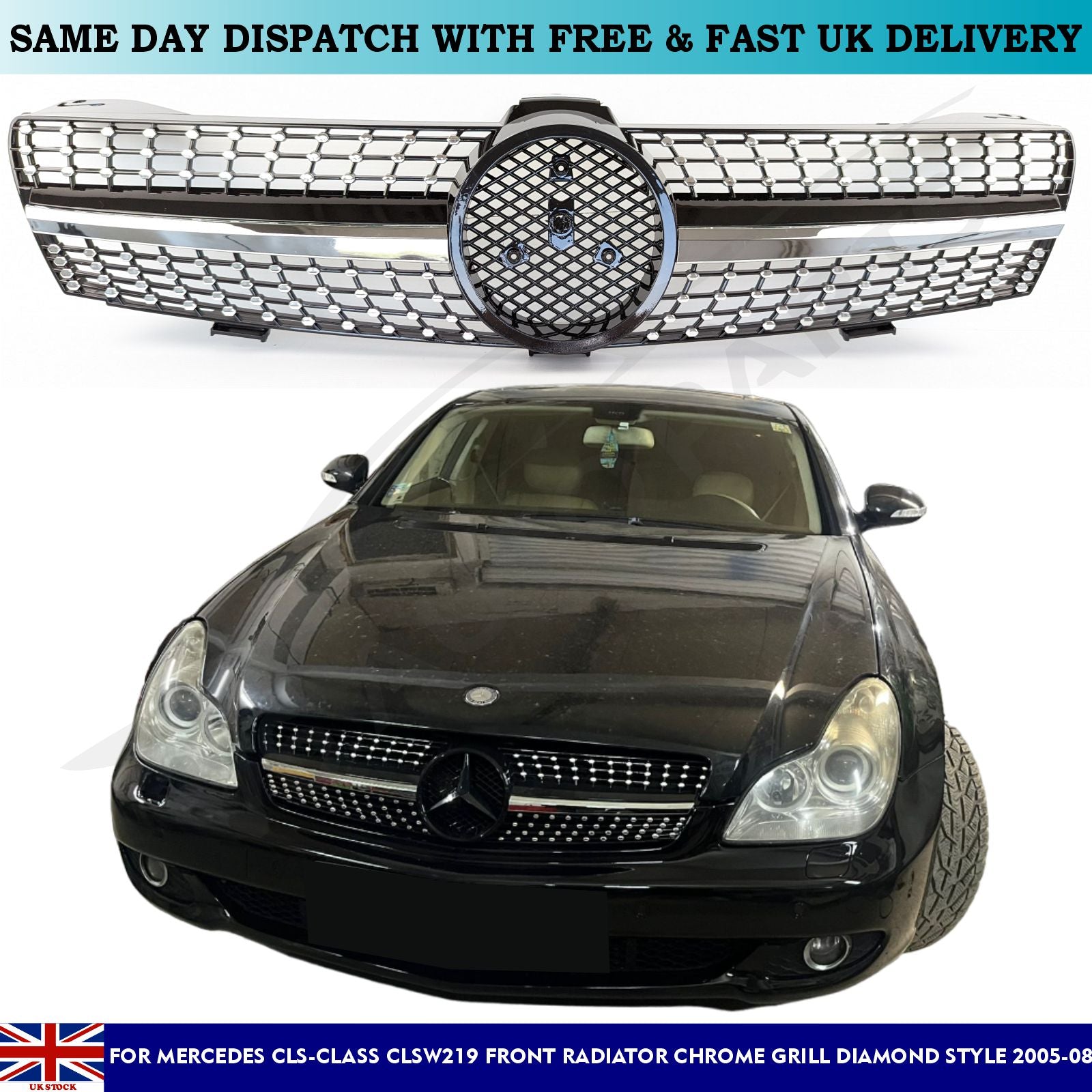 For Mercedes W219 CLS-Class CLS63 AMG Front Radiator Grill Diamond Style 2005-08