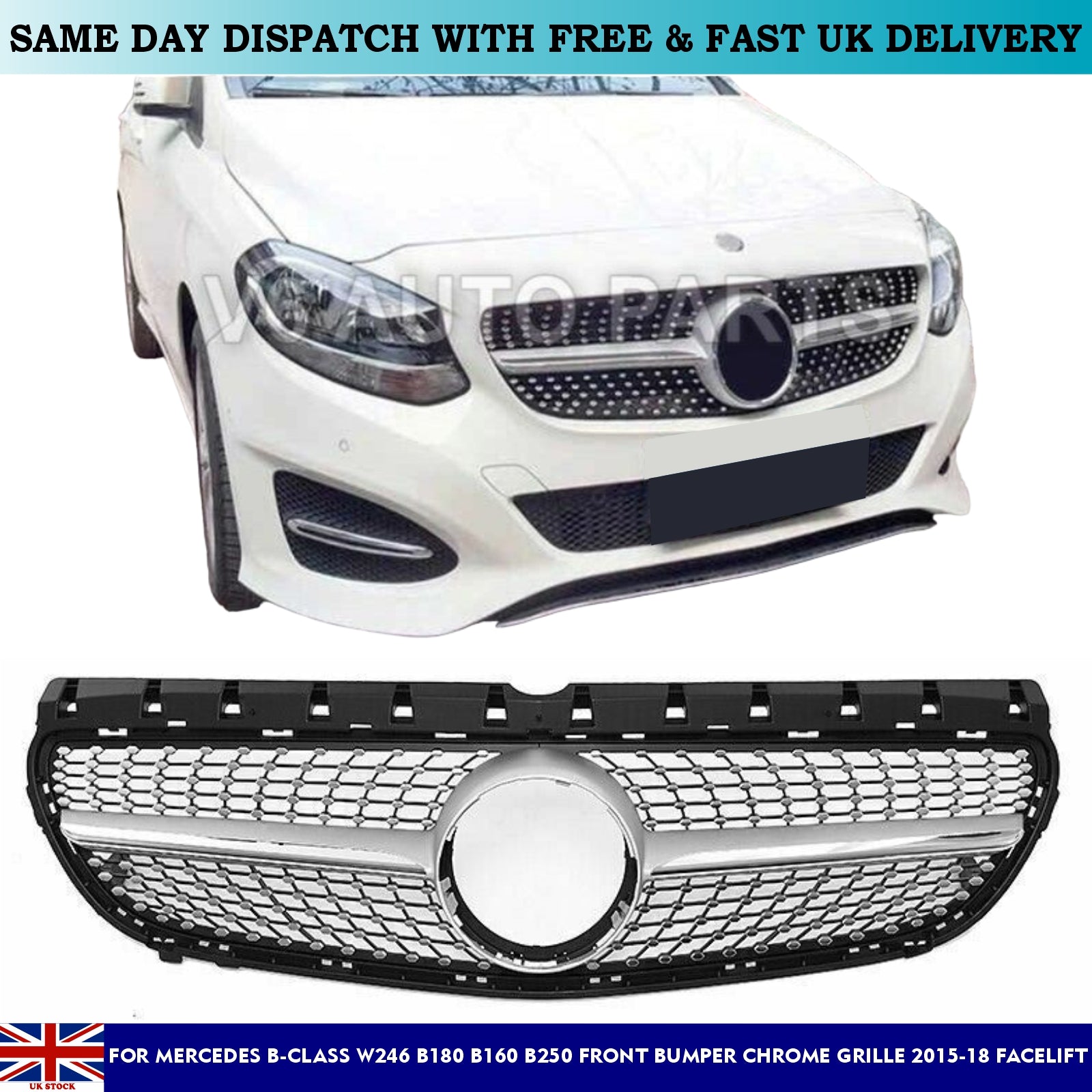 For Mercedes B-Class W246 B180 250 Grill Front Radiator AMG Style Grille 2015-18