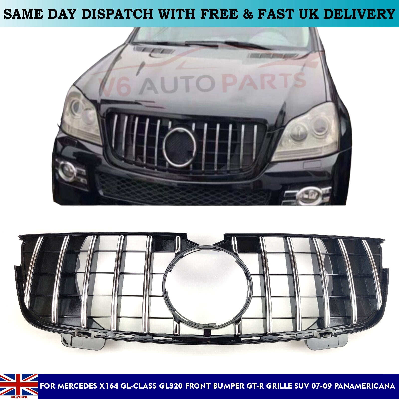 For Mercedes X164 GL-Class GL500 Front Radiator GT-R Grille 2007-09 Panamericana