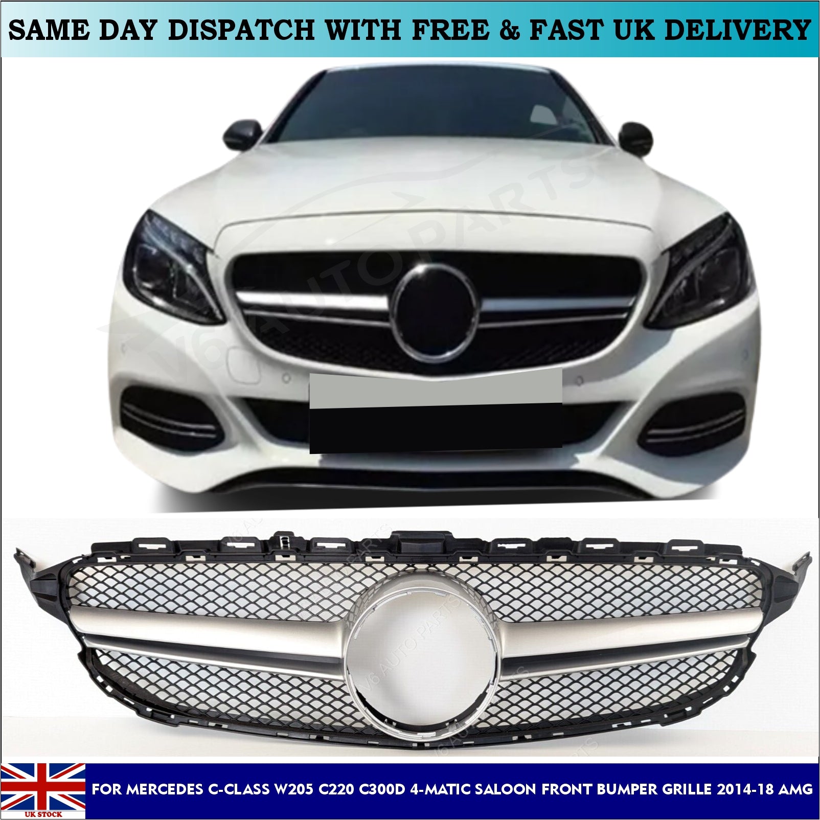 For Mercedes C-Class A205 AMG C43 Front Bumper Grille 2014-2018 C200 Convertible