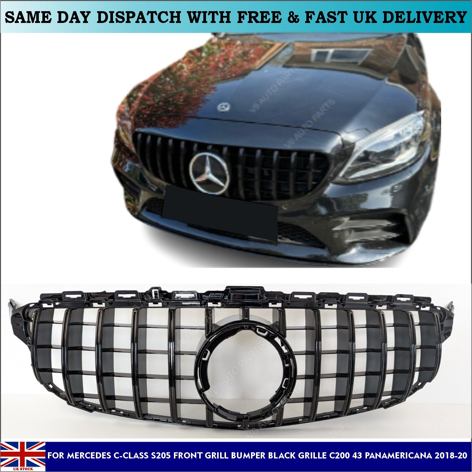 For Mercedes C-Class S205 Grill Front Bumper Grille C43 2018-20 AMG Panamericana