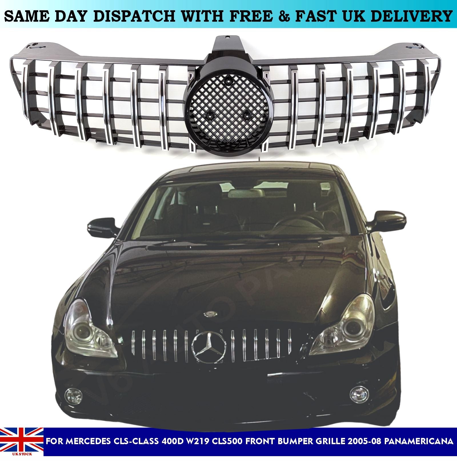 For Mercedes CLS-Class W219 GT Front Bumper Chrome Grille 2005-2008 Panamericana