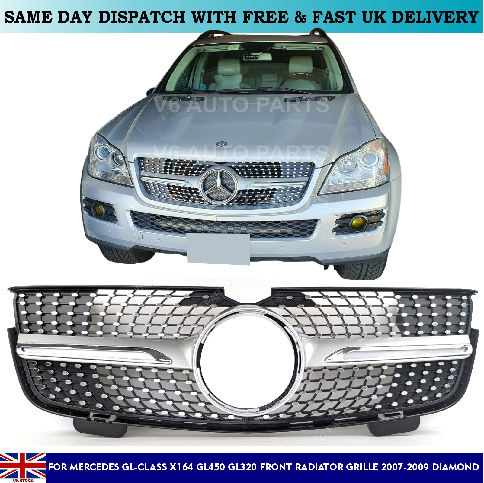 For Mercedes GL-Class X164 GL450 GL320 Front Radiator Grille 2007-2009 Diamond