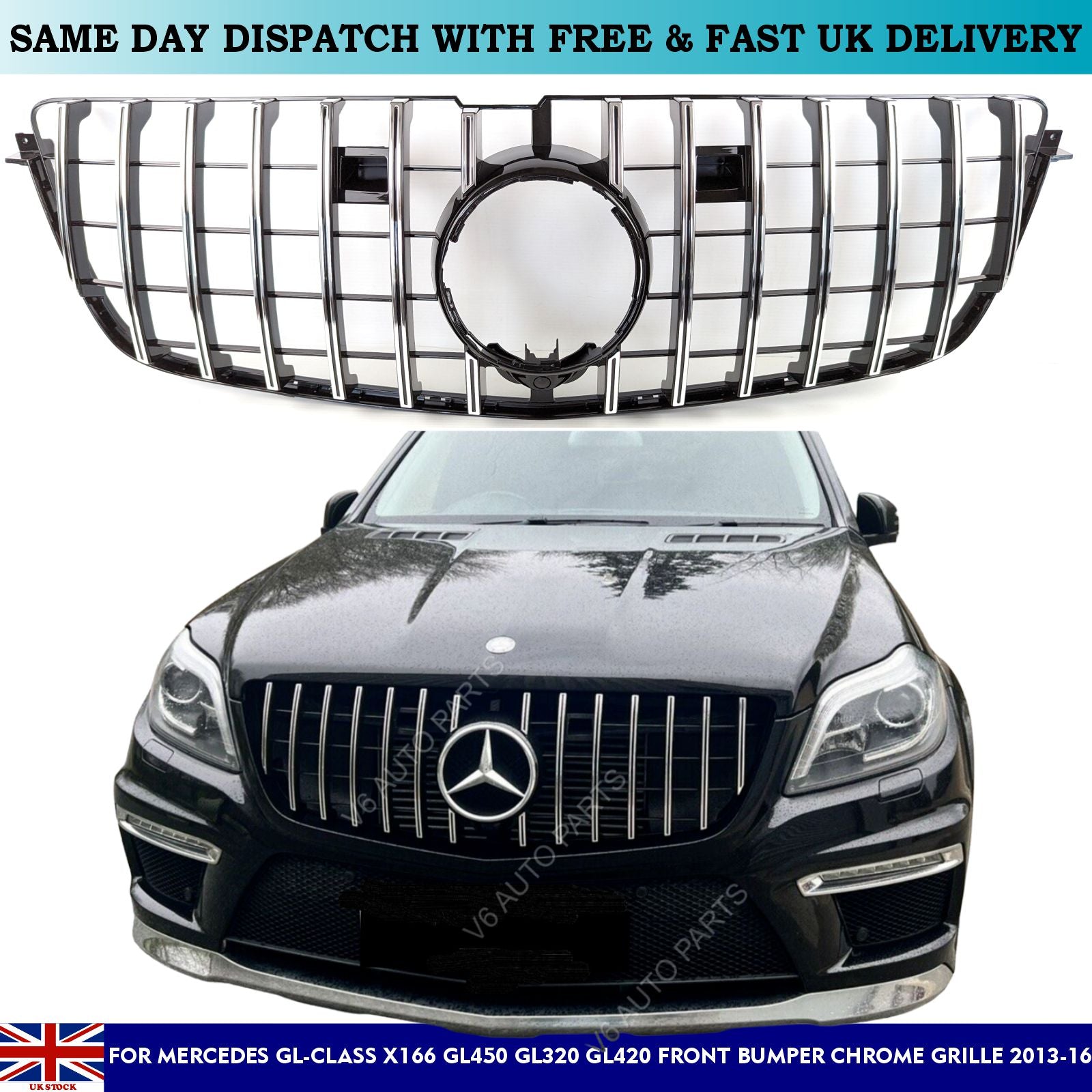 For Mercedes GL-Class W166 GL500 GL350 GL450 Front Radiator Grille 2013-16 GT-R