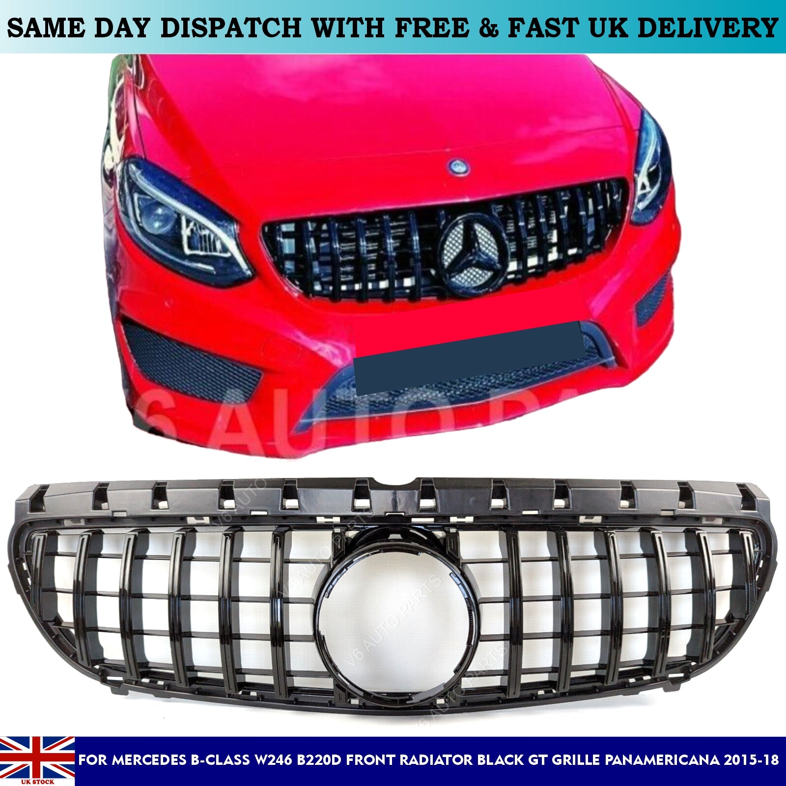 For Mercedes B-Class W246 B220d Front Radiator Black Grille 2015-18 GT Panamericana