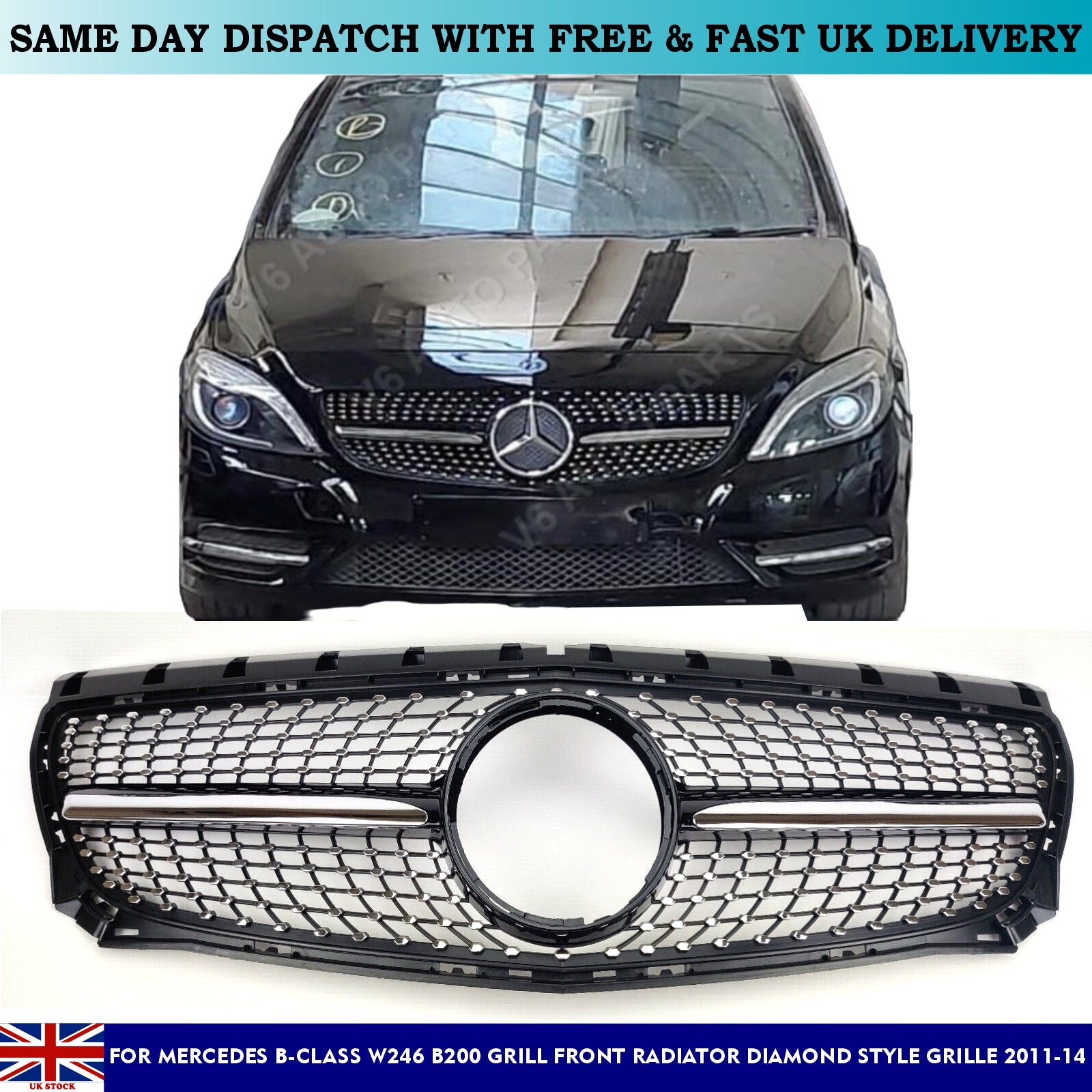 For Mercedes B-Class W246 B180 B250 Grill Front Radiator Diamond Grille 2011-14