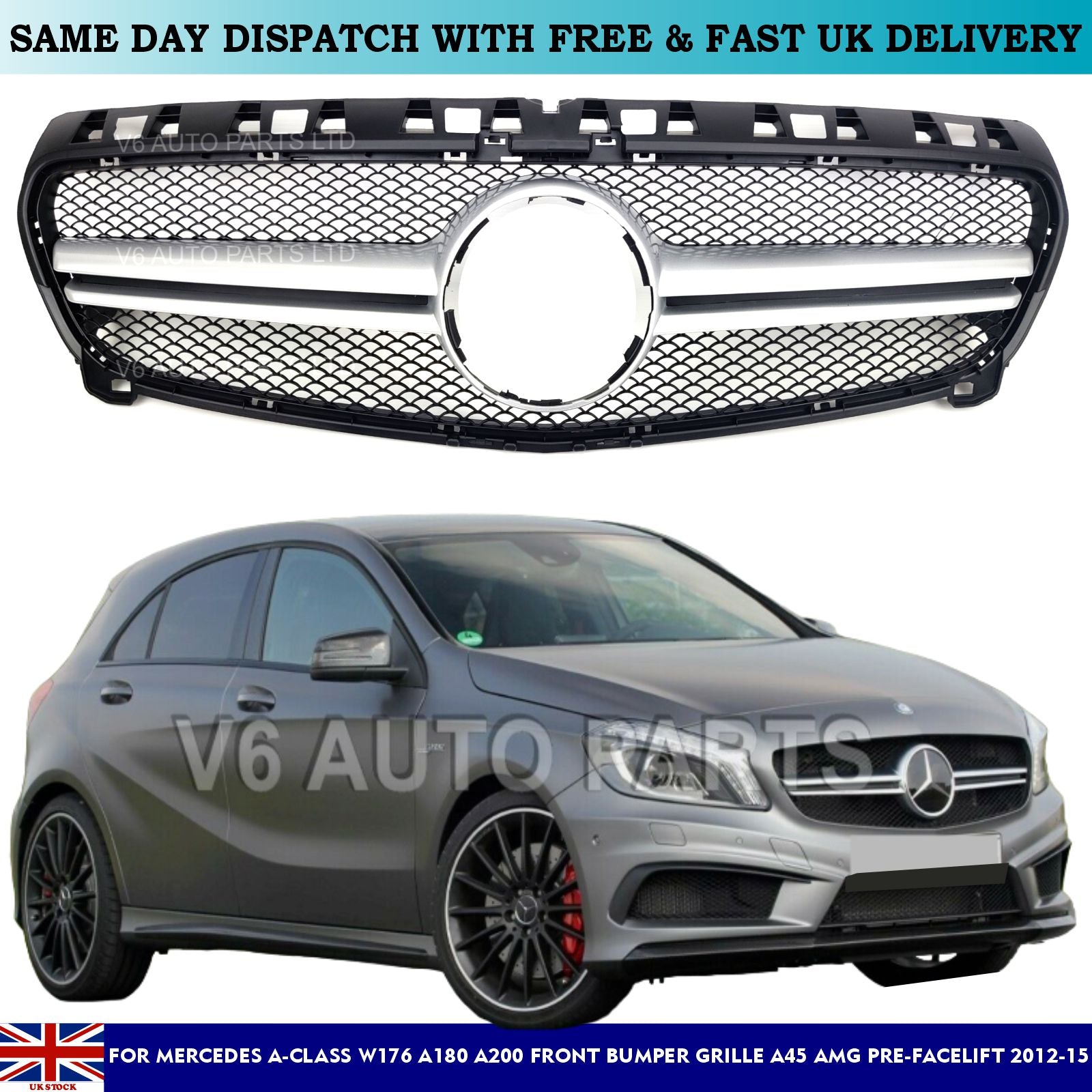 For Mercedes A-Class W176 A45 A180 Front Bumper AMG Grille Pre-facelift 2012-15