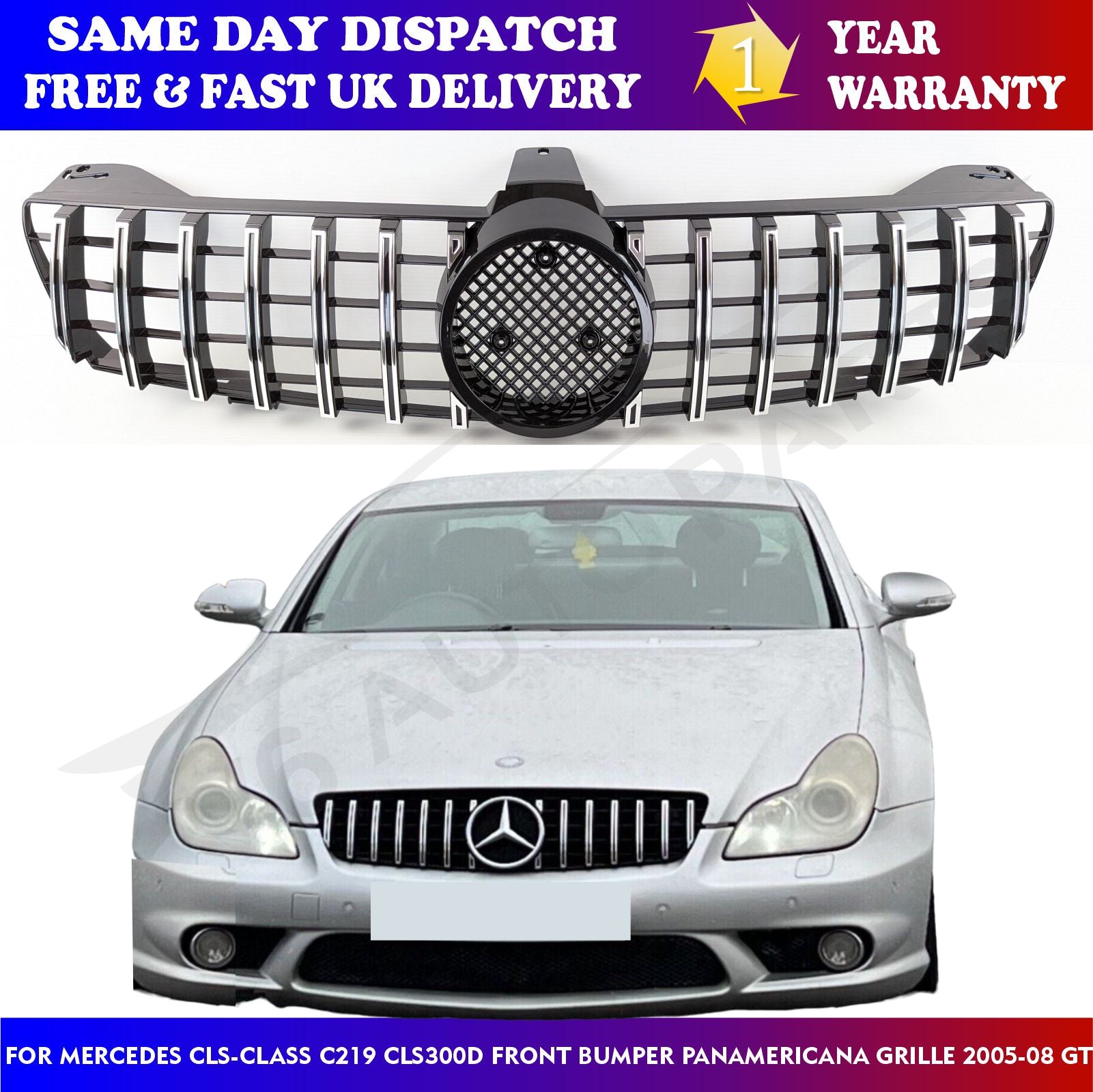For Mercedes CLS-Class W219 GT Front Bumper Chrome Grille 2005-2008 Panamericana