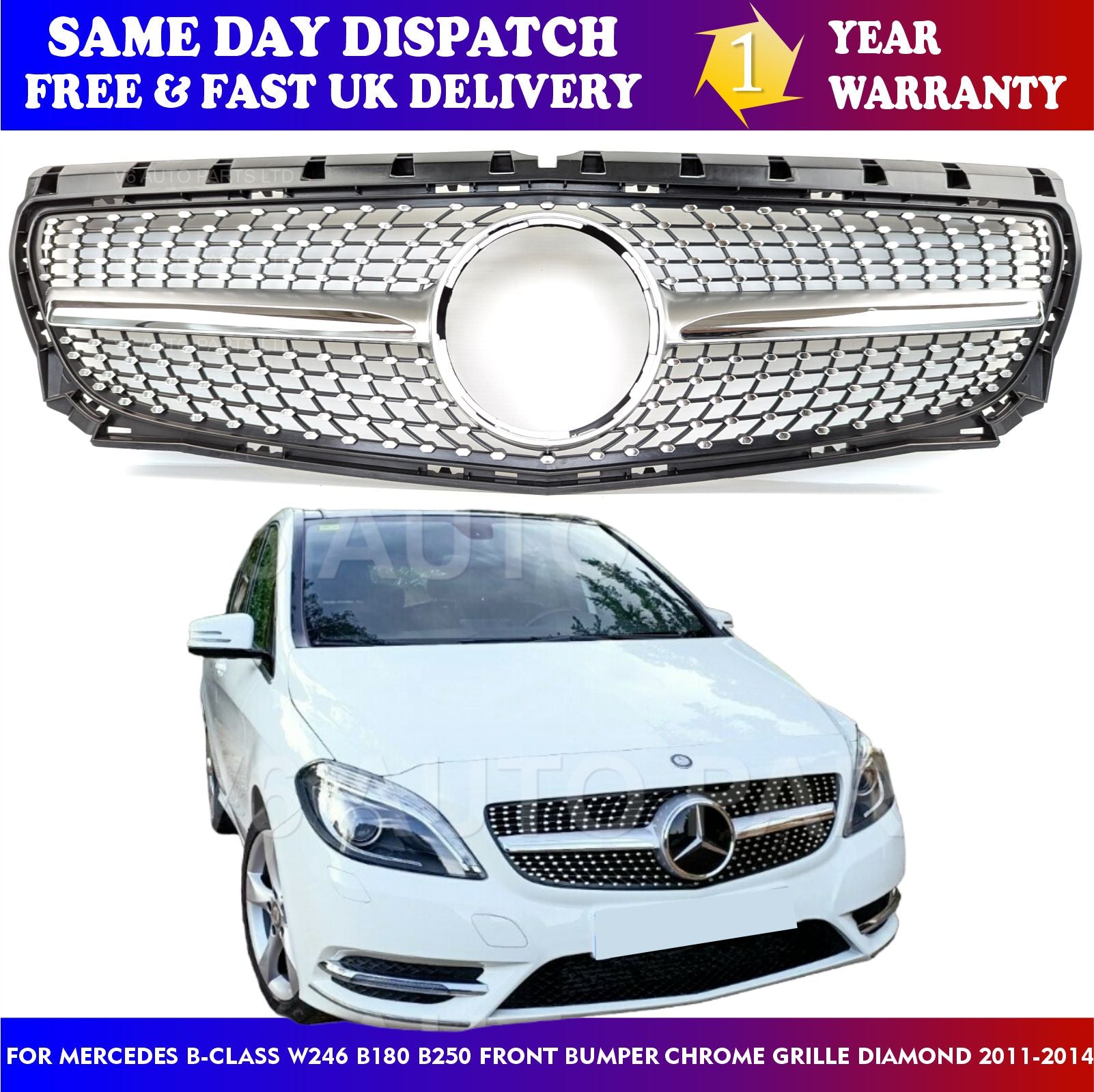 For Mercedes B-Class W246 B180 B250 Front Bumper Diamond Style Grille 2011-2014