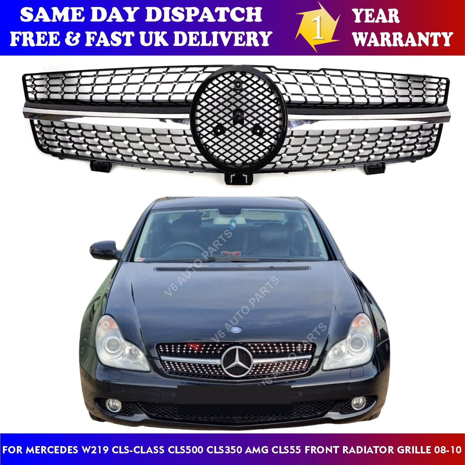 For Mercedes CLS-Class W219 CLS500 Grill Front Radiator Diamond Grille 2008-2010