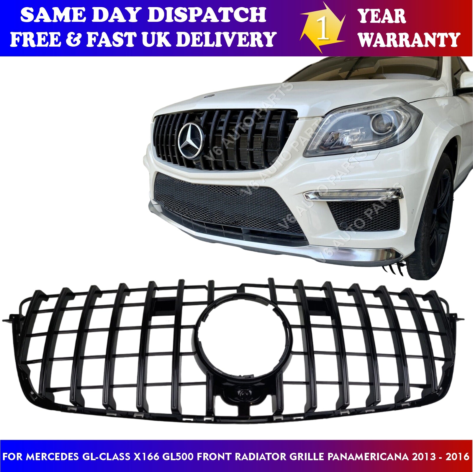 For Mercedes GL-Class X166 GL500 Front Radiator Grille Panamericana 2013 - 2016