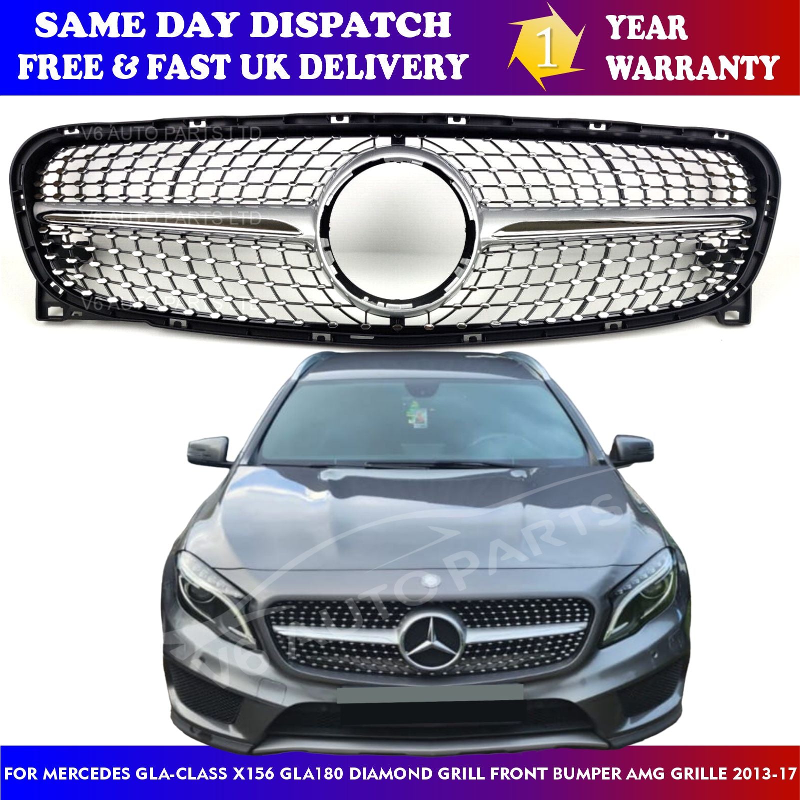 Chrome Grill Mercedes GLA-Class X156 GLA220CDI AMG Front Radiator Grille 2013-17