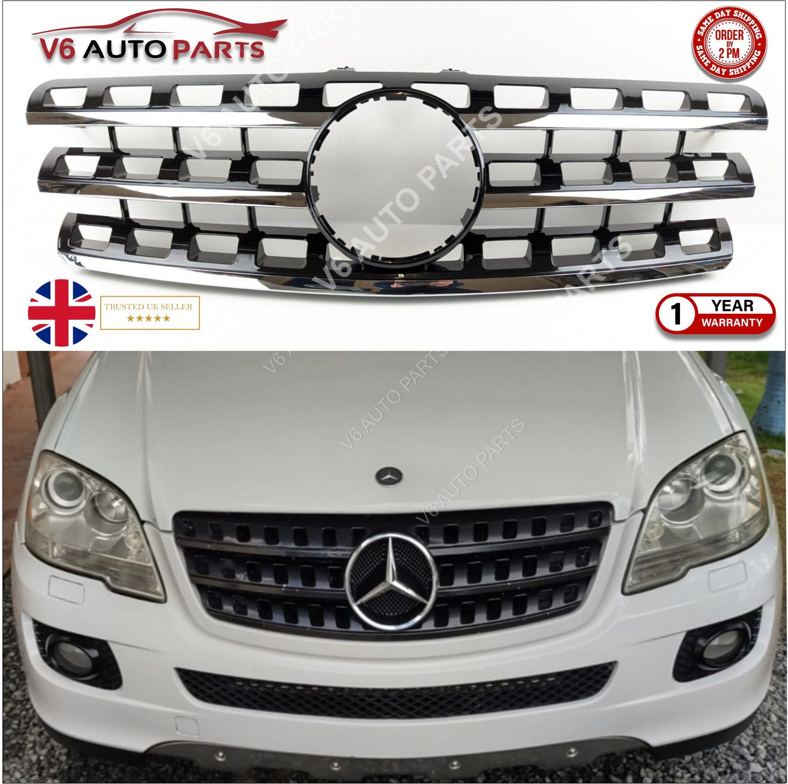 Frontstoßstangengrill Schwarz für 2009 bis 2012 Mercedes Benz M-Klasse W164 ML350 ML63