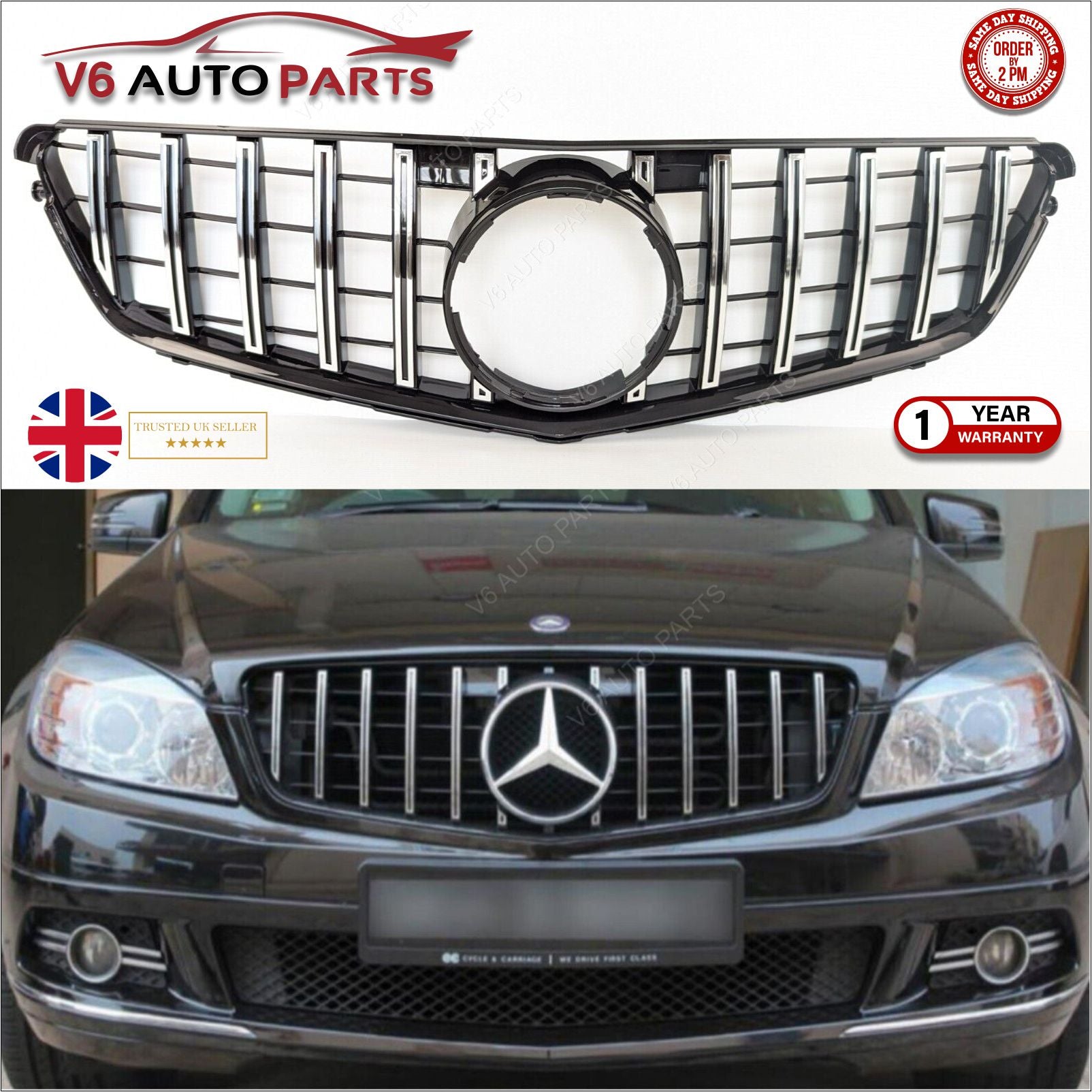 For Mercedes C-Class S204 Front Bumper Grille 2007-14 Panamericana C63 AMG Look
