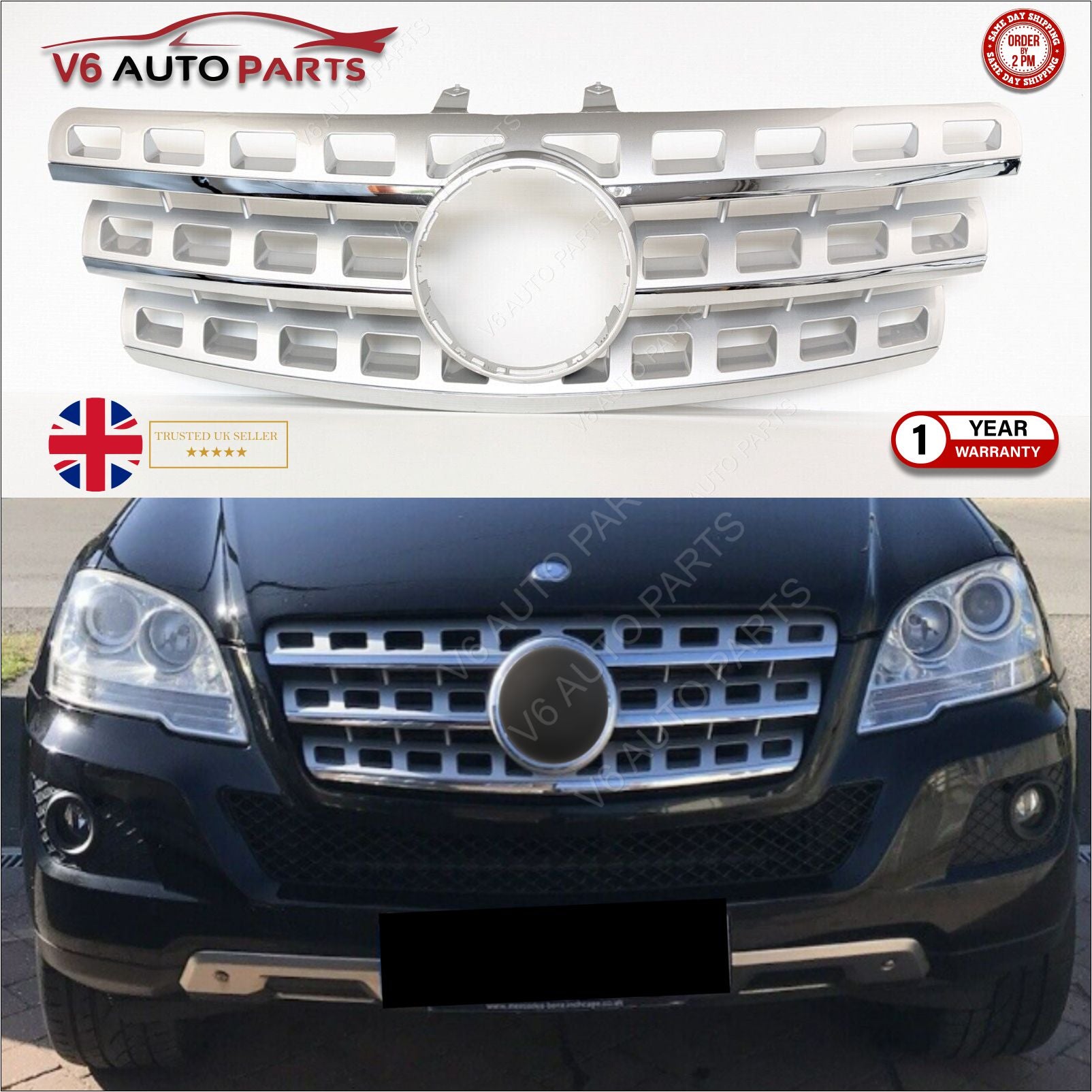 For Mercedes M-Class W164 Grill Front Radiator Mask Grille 2009-12 ML430 300 400 Preface Lift