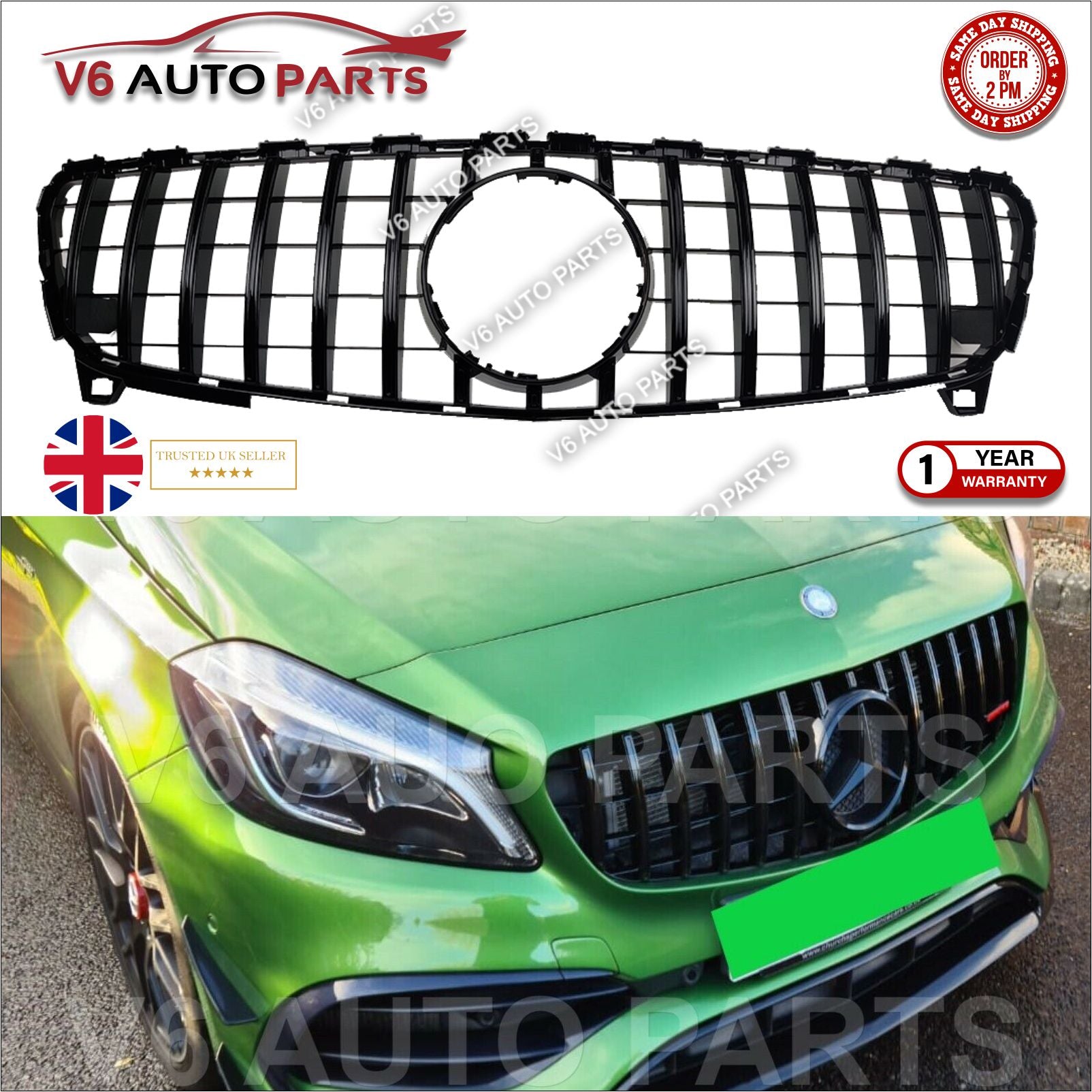 For Mercedes A-Class W176 A180 Front Radiator Gloss 2015 - 2018 Black Grille GT