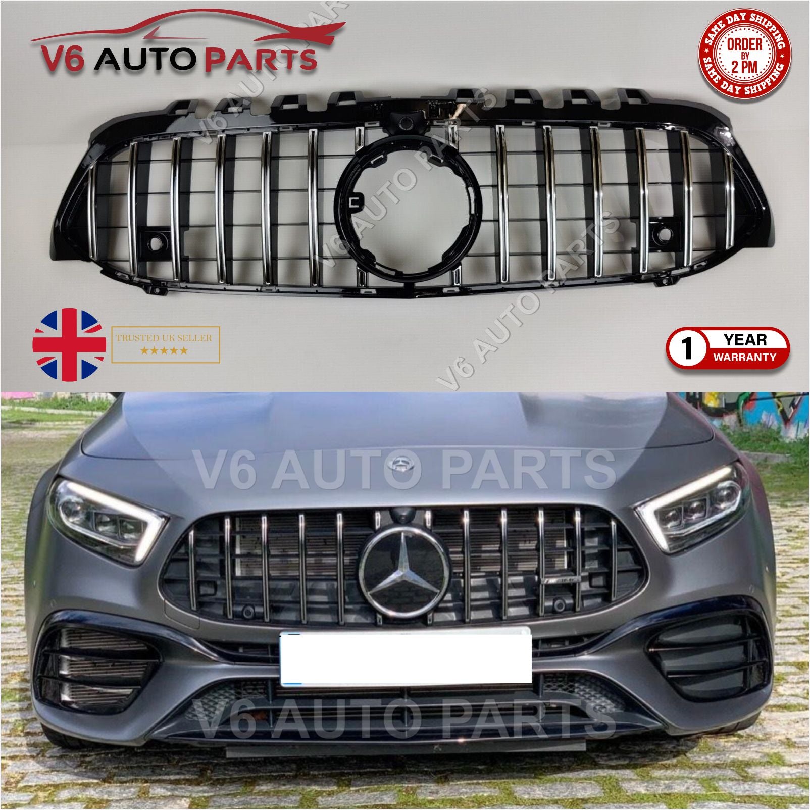 For Mercedes A-Class W177 AMG A45 A160 A220d Front Bumper Chrome GT-R Grille 2018-22