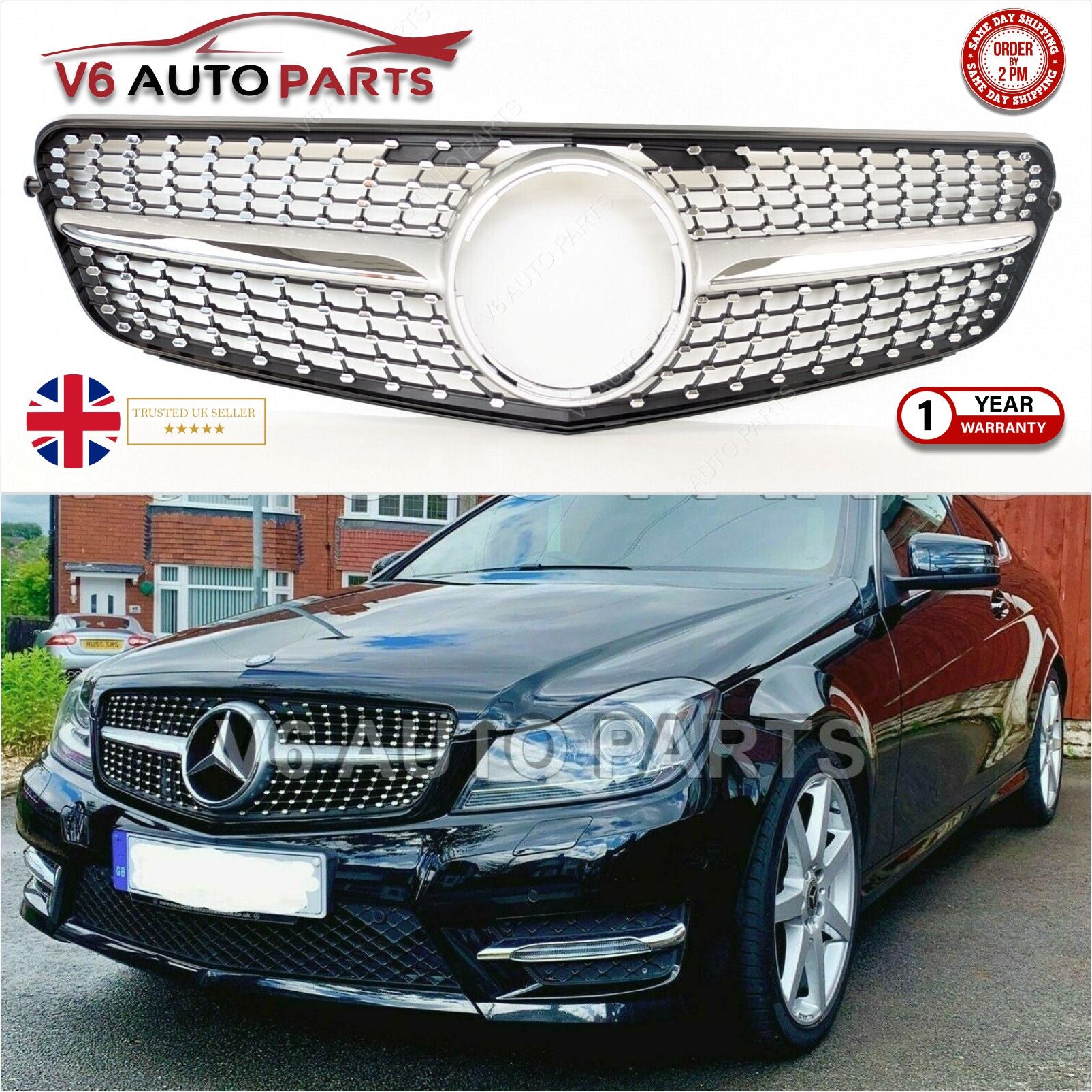 Mercedes C-Class W204 Grill Front Bumper Diamond Grille for 2007-14 C220 Saloon