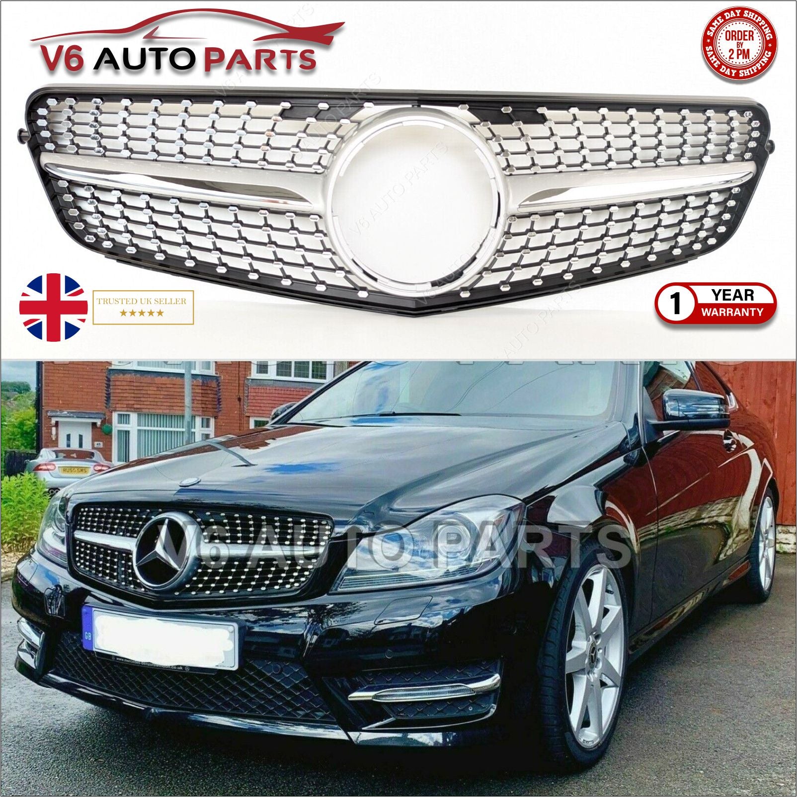 Mercedes C-Class W204 Grill Front Bumper Diamond Grille C220 180 Saloon 2007-14