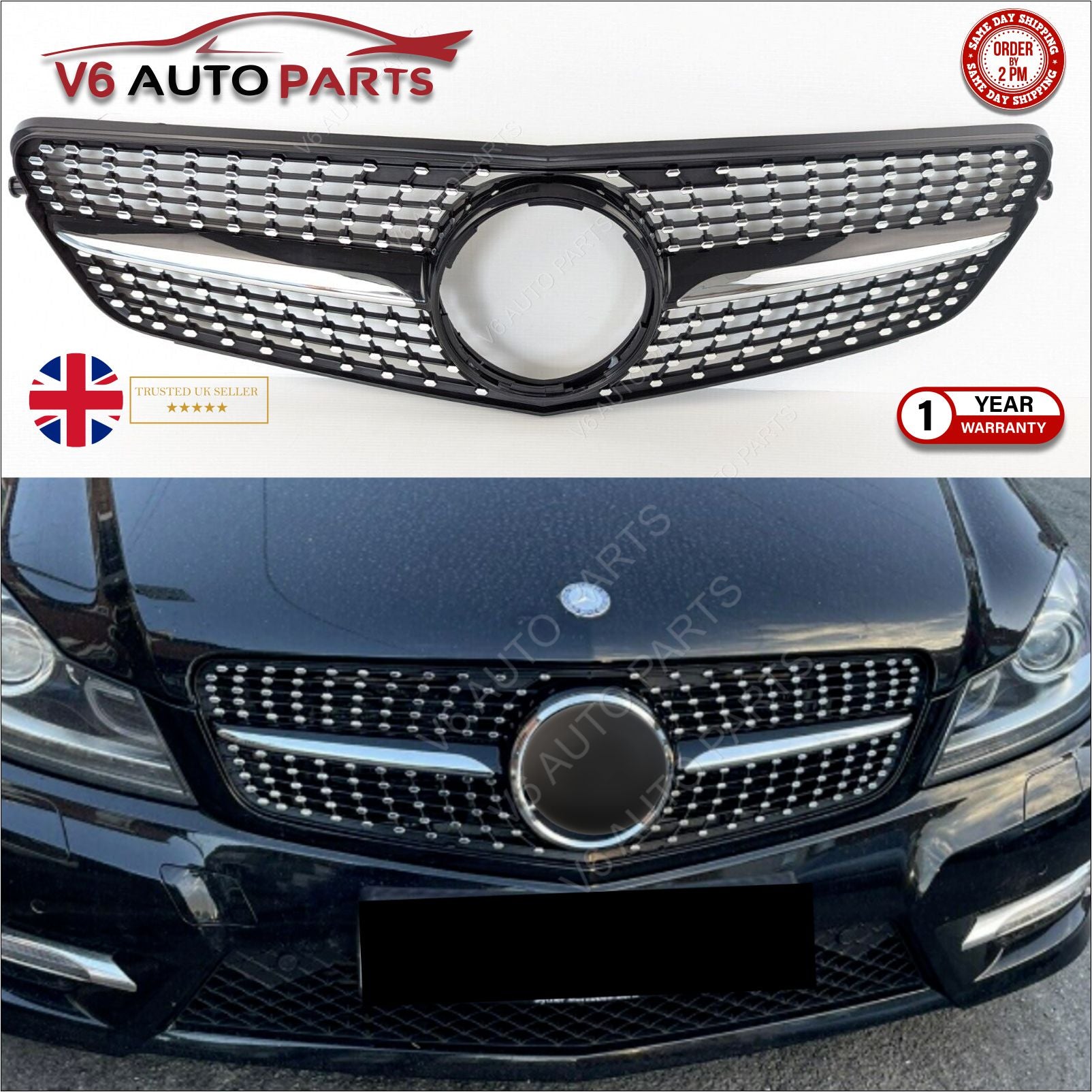 For Mercedes C-Class S204 Grill Front Bumper Grille 2007-2014 C220 Coupe Diamond