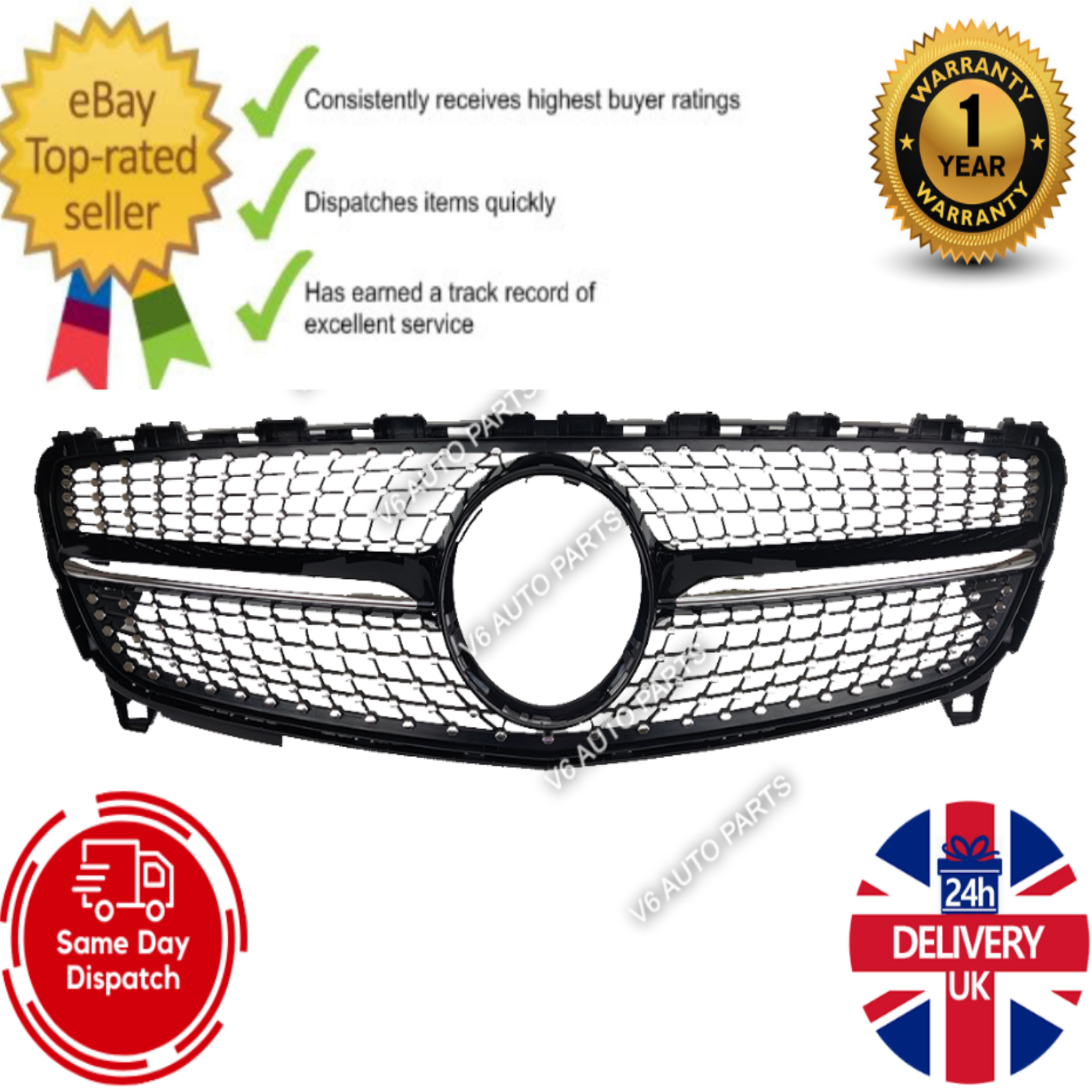 For Mercedes A-Class A176 A200 A220 AMG Front Bumper Diamond Style Grille 15-18