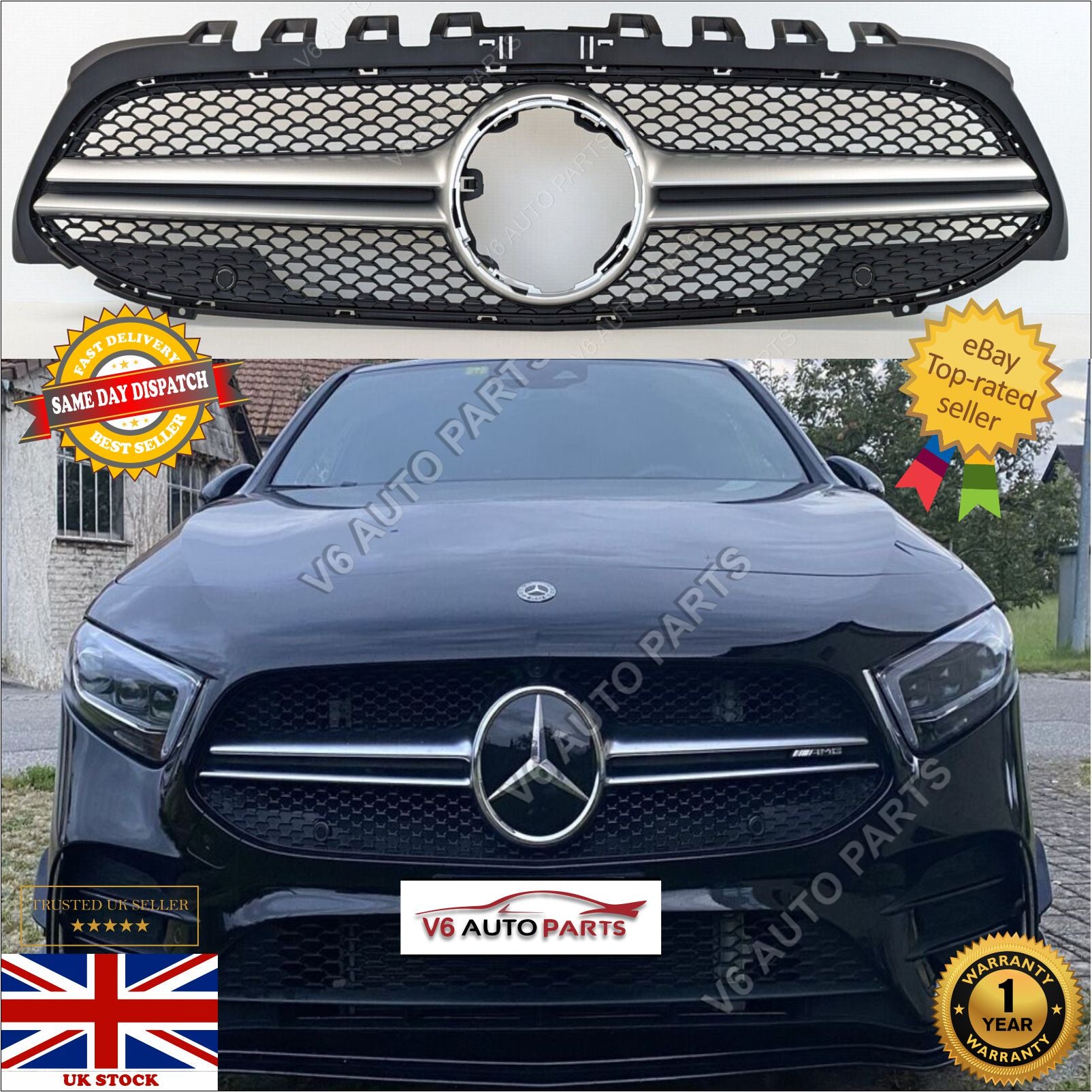 For Mercedes A-Class W177 A180d 4-matic Front Radiator Chrome Grille 2018-22 AMG