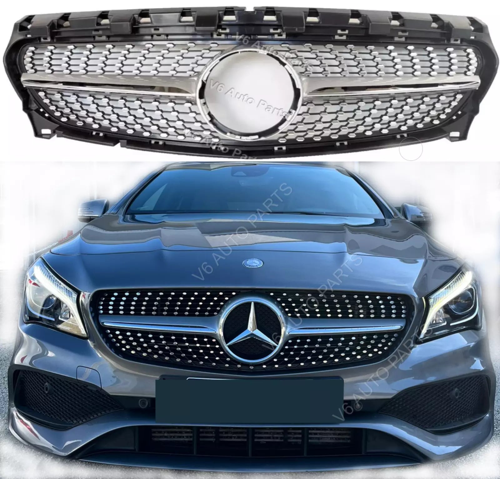 Chrom-Diamant-Kühlergrill vorne für Mercedes CLA-Klasse W117 250 300 AMG 2017–2019 