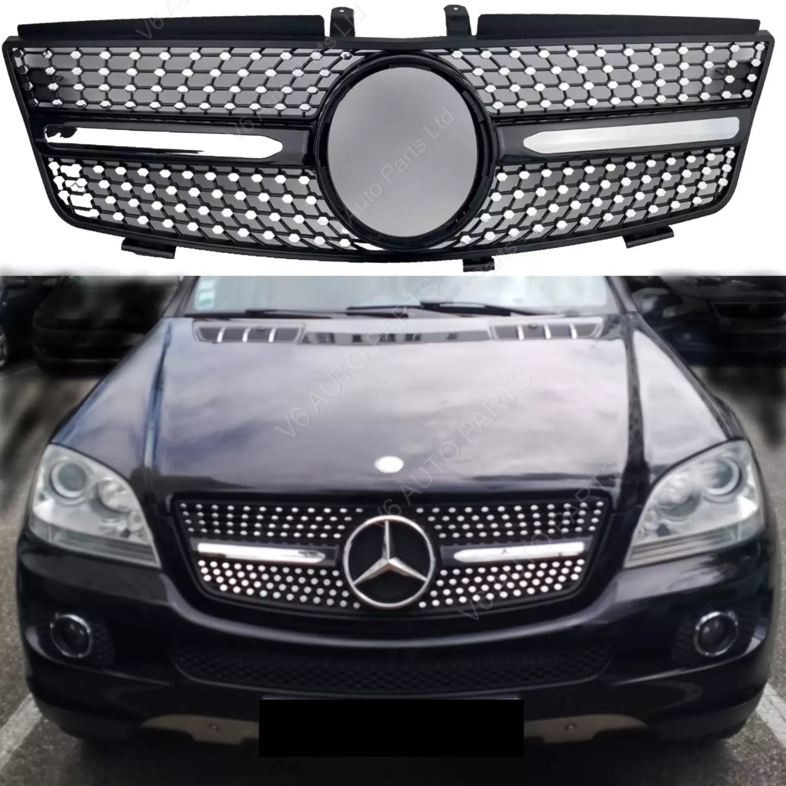 For Mercedes M-Class W164 Replacement Front Radiator Diamond Black Grille 2005-2008 ML500