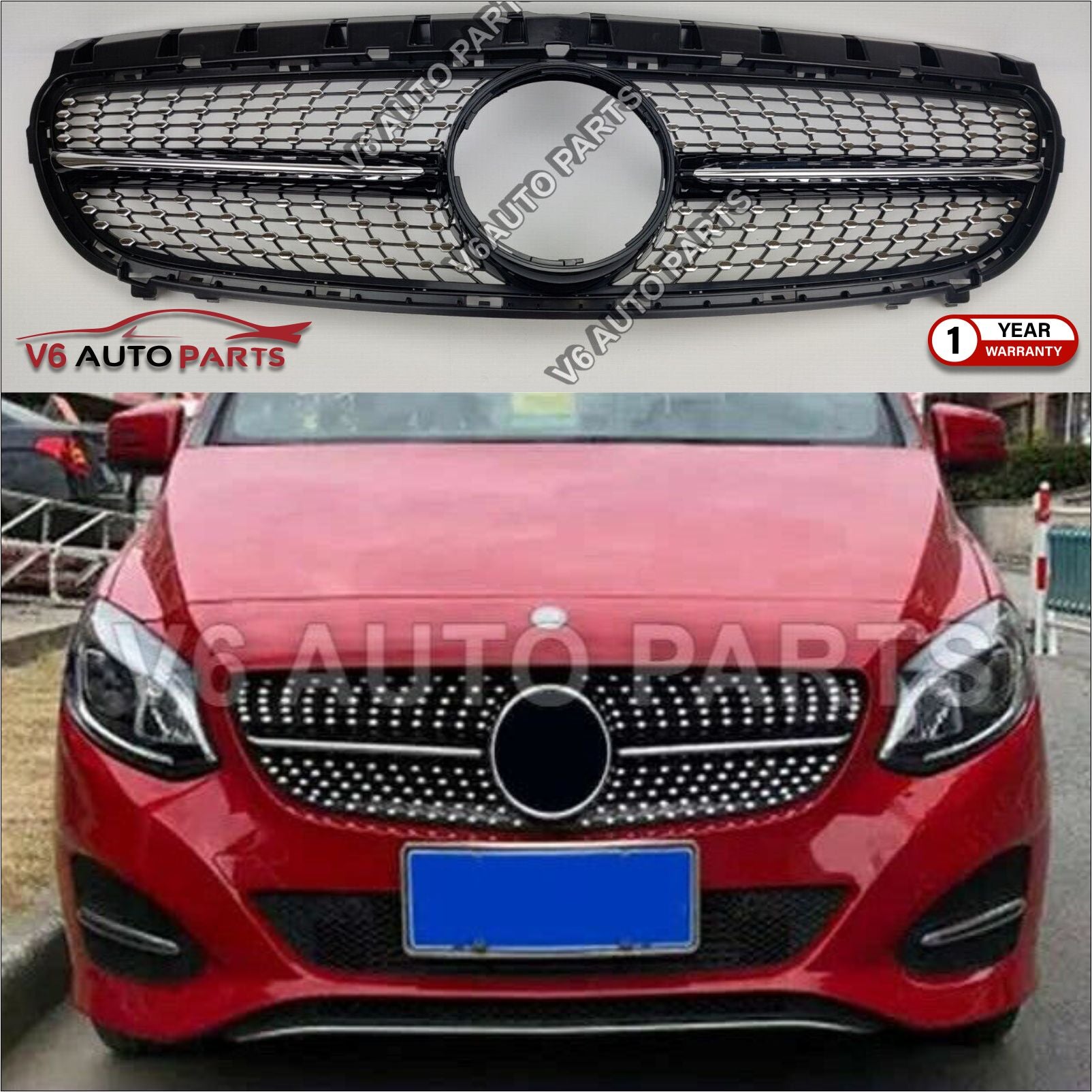 For Mercedes B-Class A246 B200 AMG Front Radiator Diamond Sports Grille 2015-18