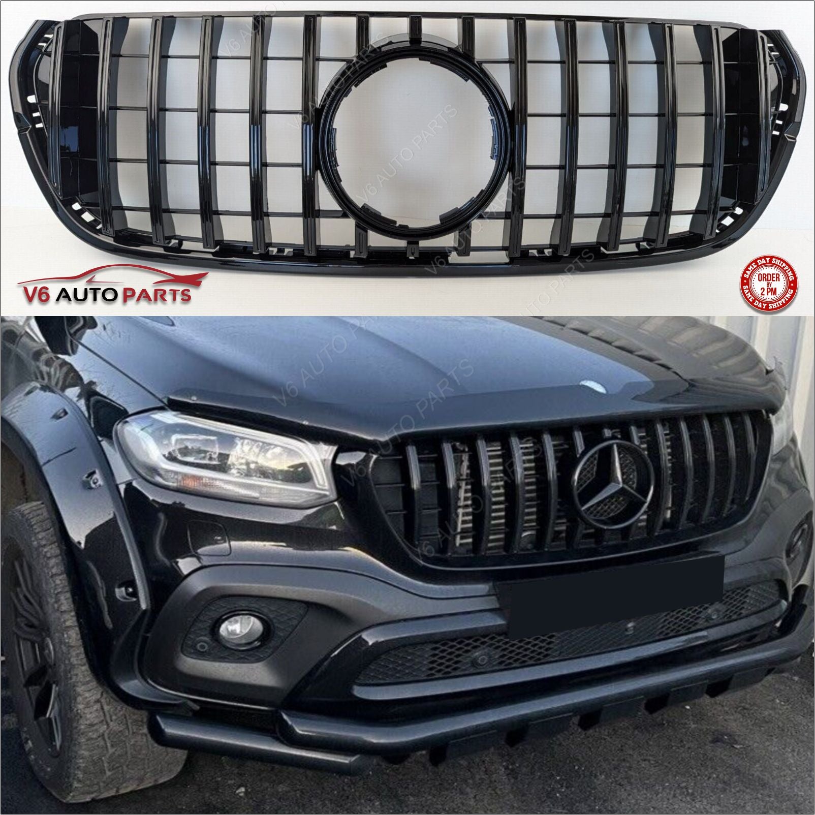 For Mercedes X470 X-Class 250d Front GT Grill Bumper Gloss Black Grille 2018-22