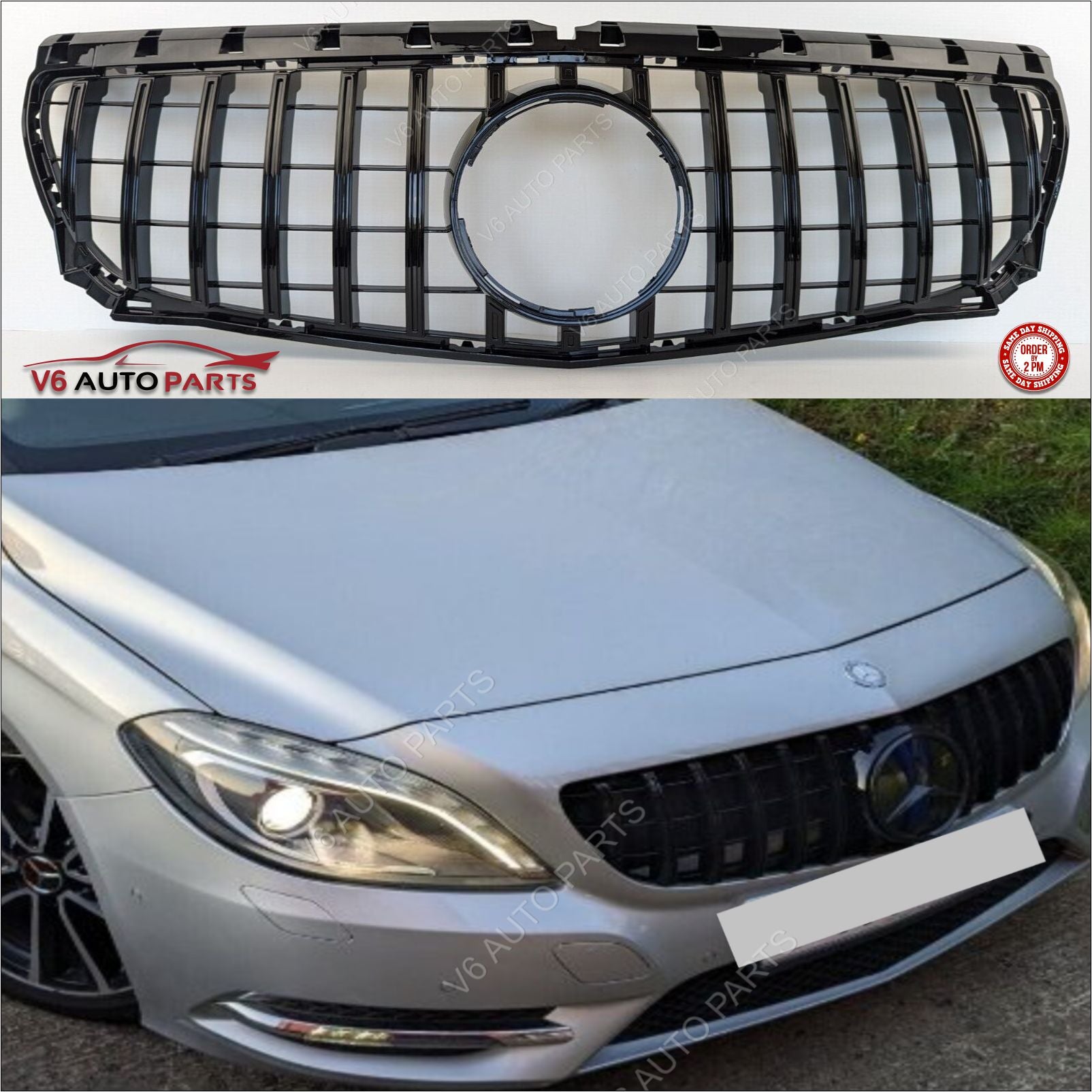 For Mercedes B-Class W246 B250 Front GT Grill Bumper Gloss Black Grille 2011-14