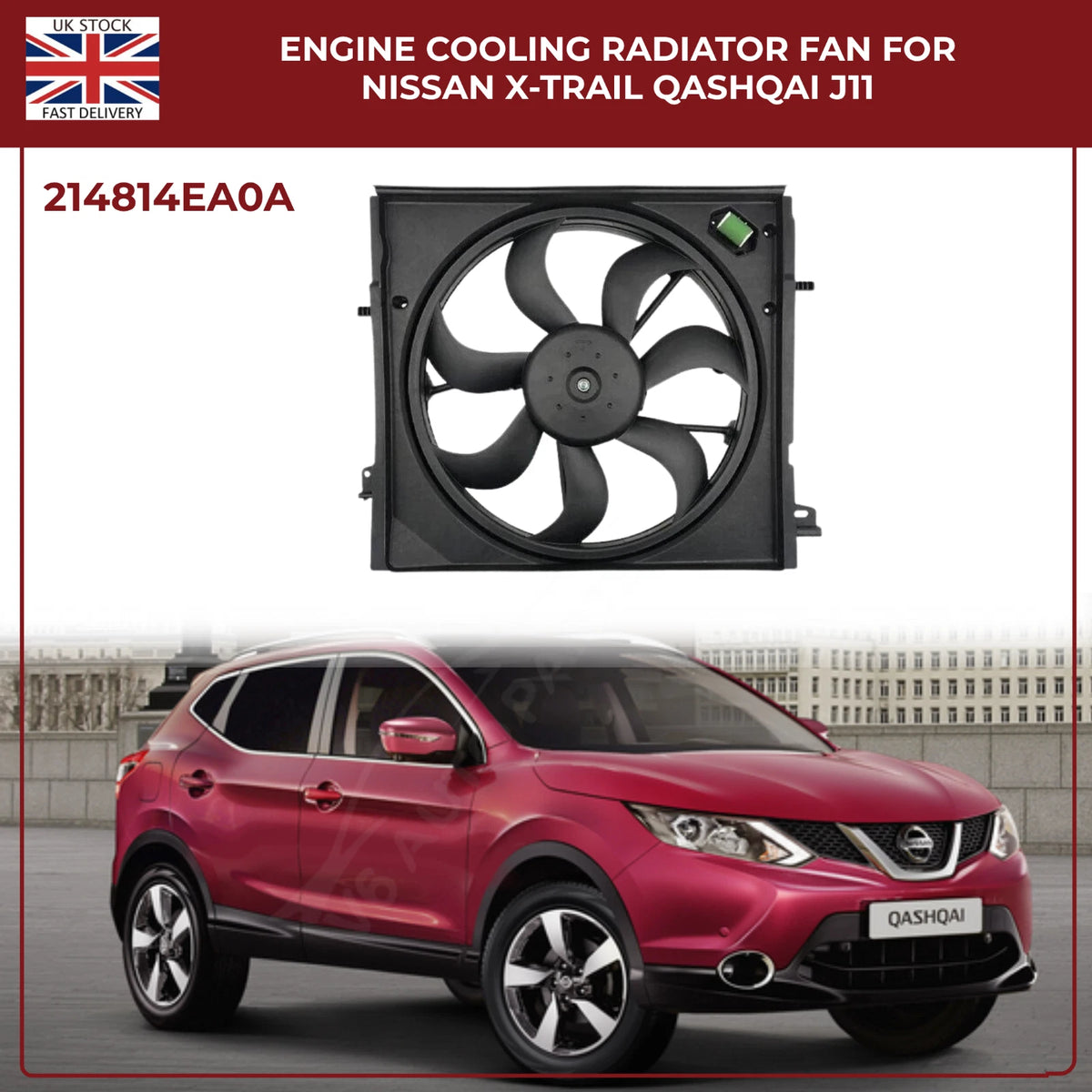 Genuine OEM Radiator Cooling Fan 214814BE0B / 214814EB0A – Fits Nissan Qashqai J11 & X‑Trail
