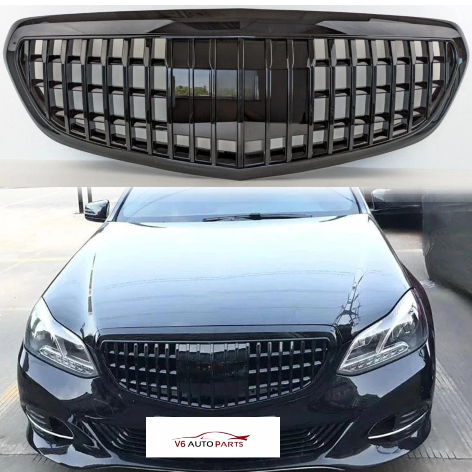 Maybach-Style Gloss Black Front Radiator Grille – Fits Mercedes E-Class W212 (2013–2016) E300 & E63 AMG | UK Stock