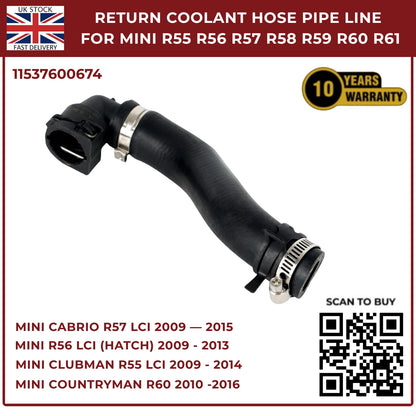 Return Coolant Hose Pipe Line For MINI R55 R56 R57 R58 R59 R60 R61 11537600674