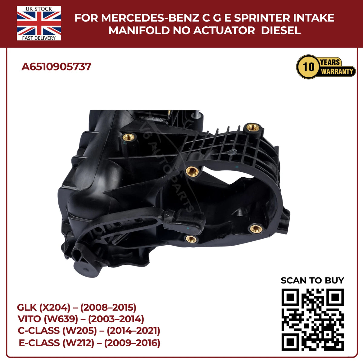 Mercedes-Benz Diesel Intake Manifold (No Actuator) – C, G, E-Class & Sprinter – OEM A6510905737