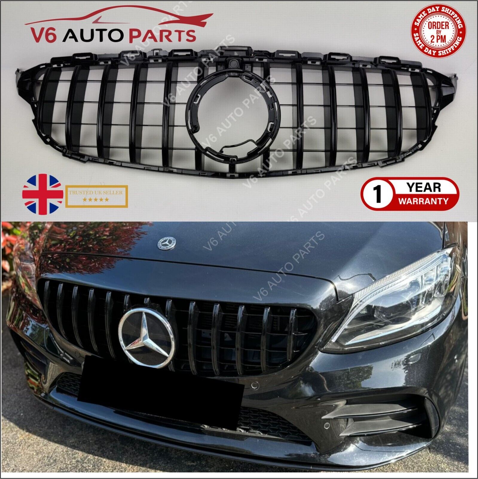 For Mercedes C-Class W205 Grill C43 AMG Front Radiator Grille GT Style 2018-2020