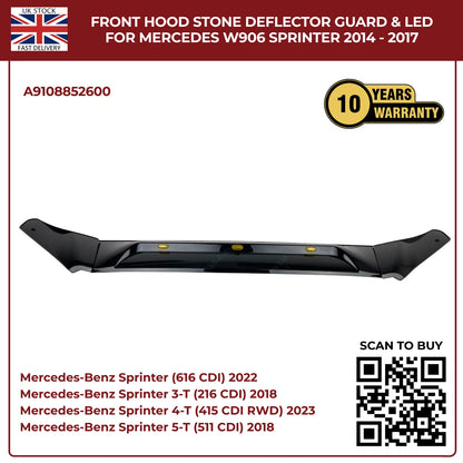 Mercedes Sprinter W906 2014–2018 Bonnet Hood Black Stone Deflector Guard With LED