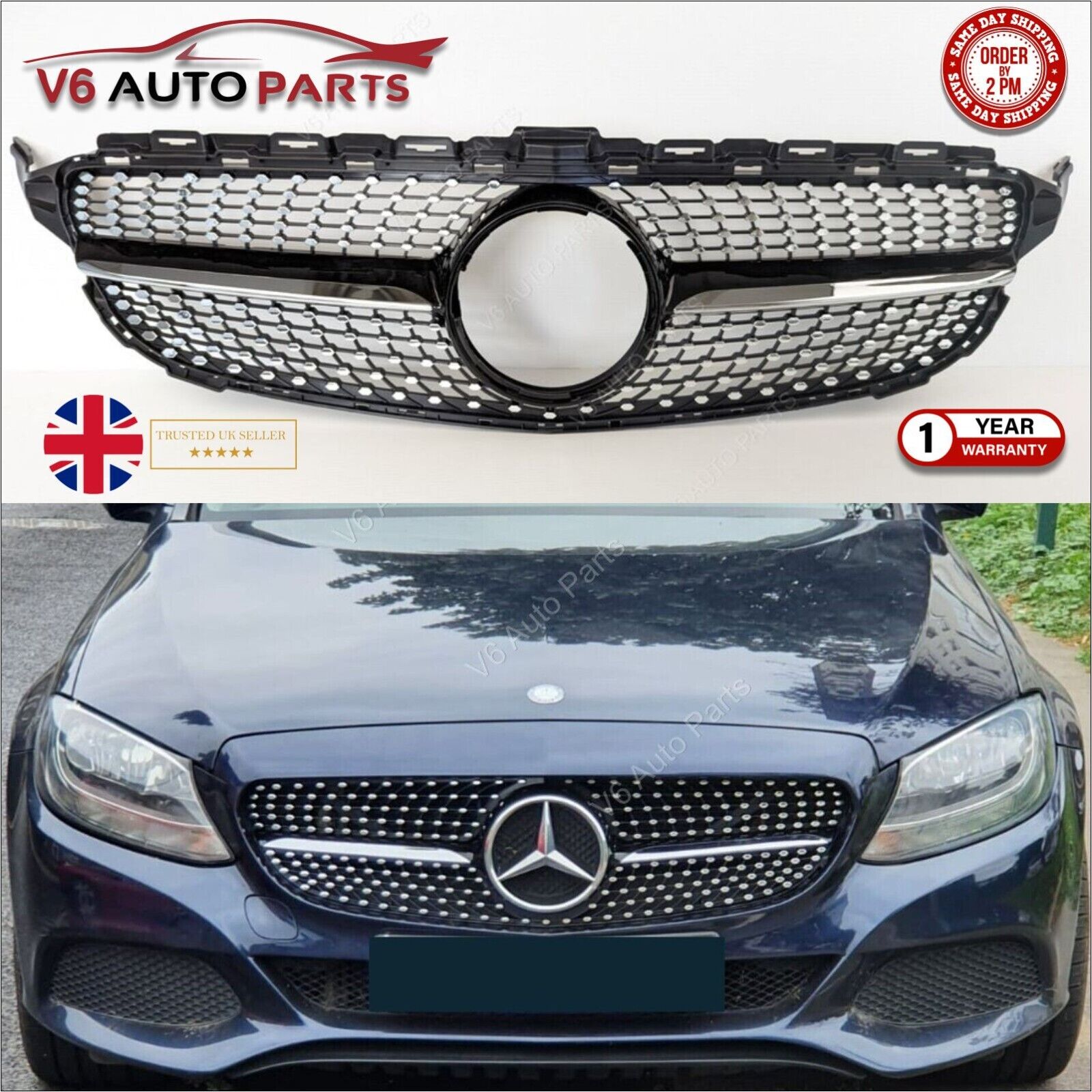 For Mercedes C43 AMG C-Class A205 C160 C300 350d Front Radiator Grille 2016 - 2018