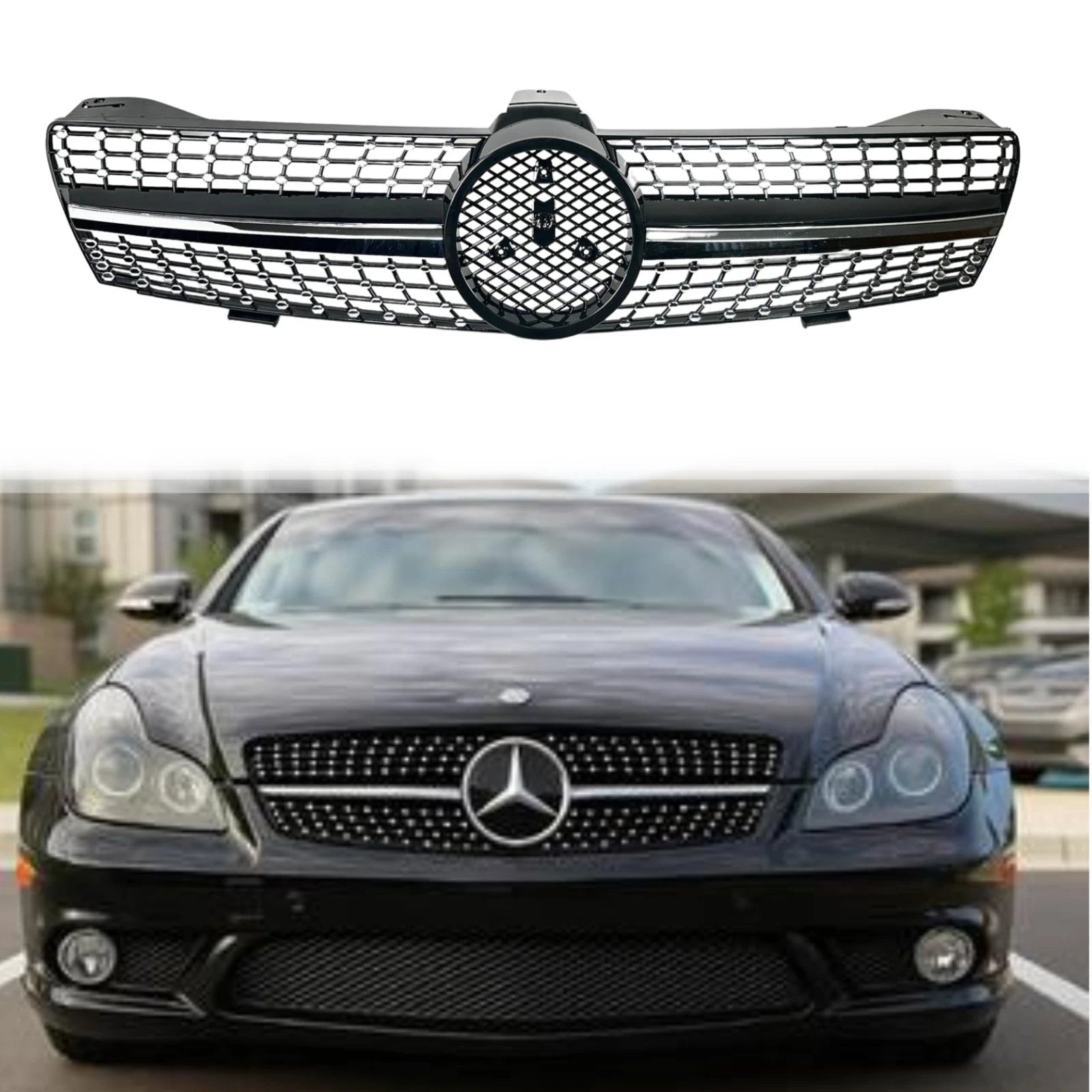 Front Radiator Diamond Chrome Grille – Fits Mercedes-Benz CLS-Class CLS63 AMG W219 (2005–2008 Pre-Facelift)