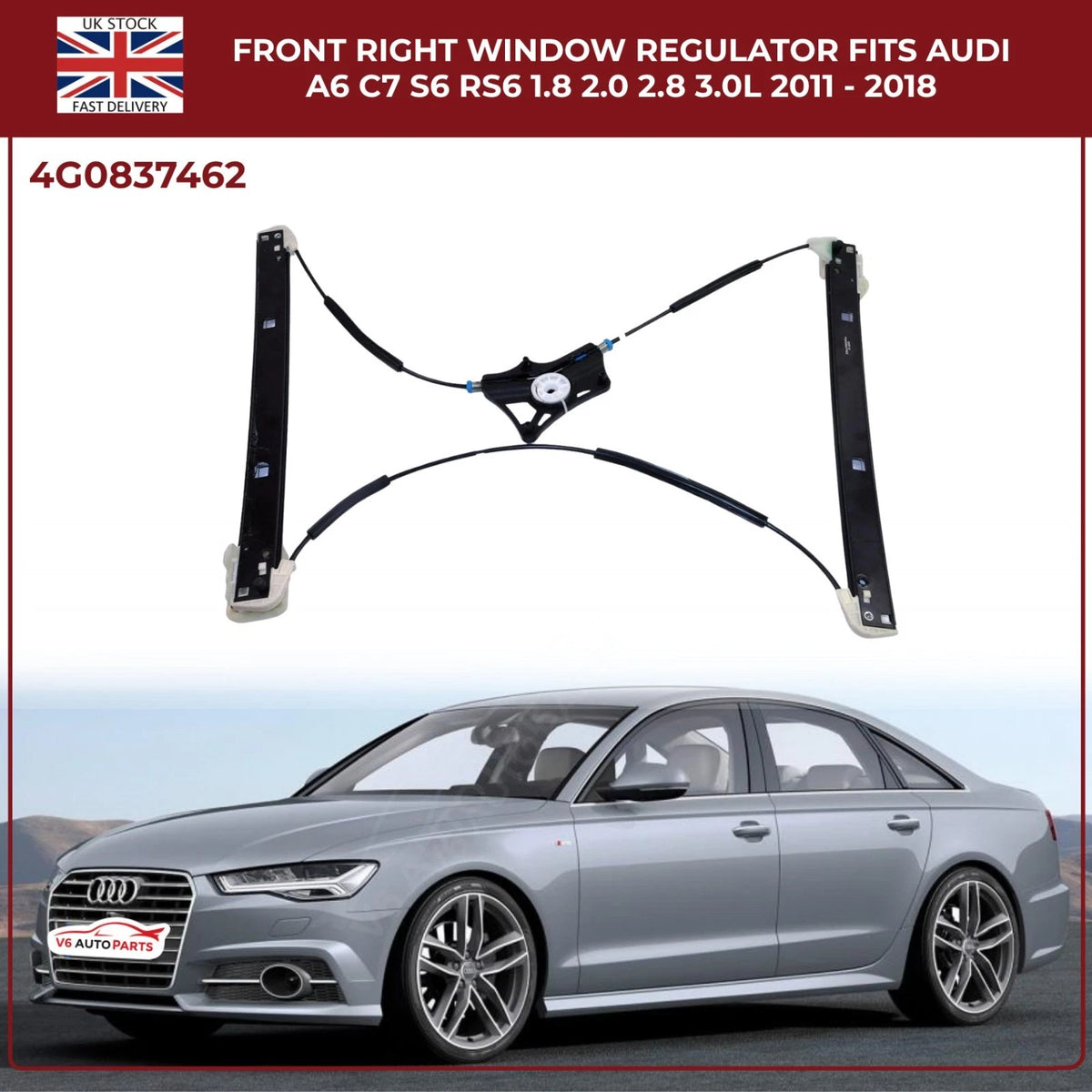 Front Right Electric Window Regulator – Audi A6 C7 / S6 / RS6 (2011–2018) – Fits 1.8L, 2.0L, 2.8L, 3.0L Engines